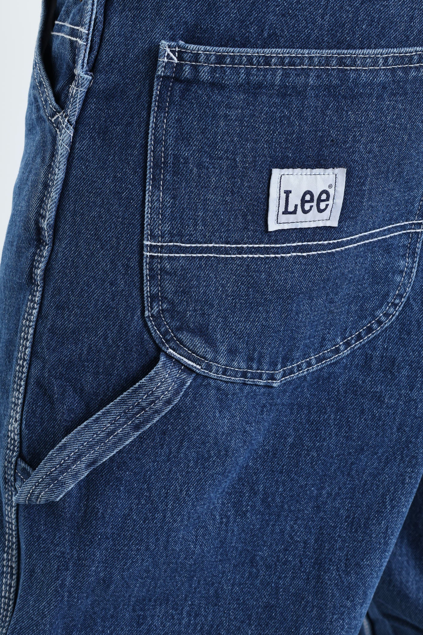 Regular Relaxed Straight Leg Denim  Dungaree - Med Wash - Image 7