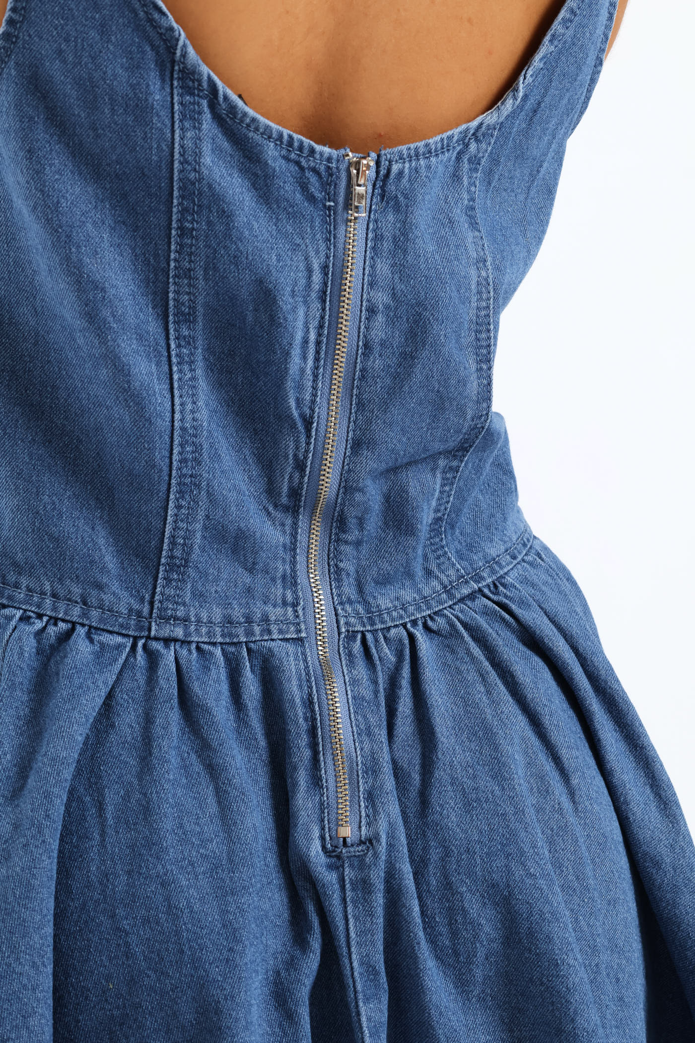 Denim Fit & Flare Dress - Mid Blue - Image 5