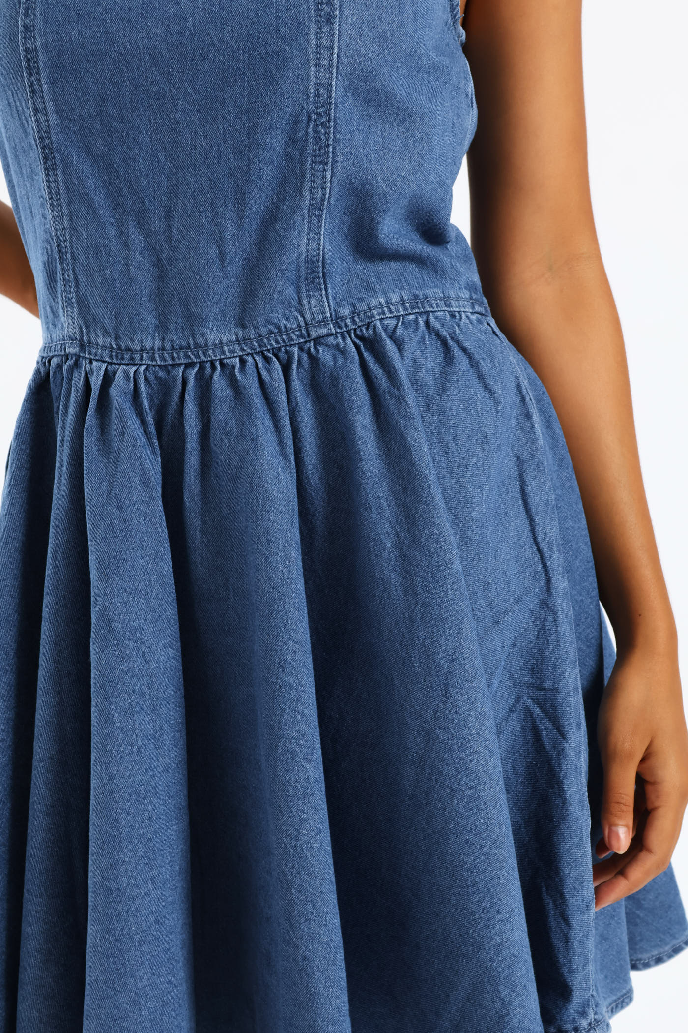 Denim Fit & Flare Dress - Mid Blue - Image 6