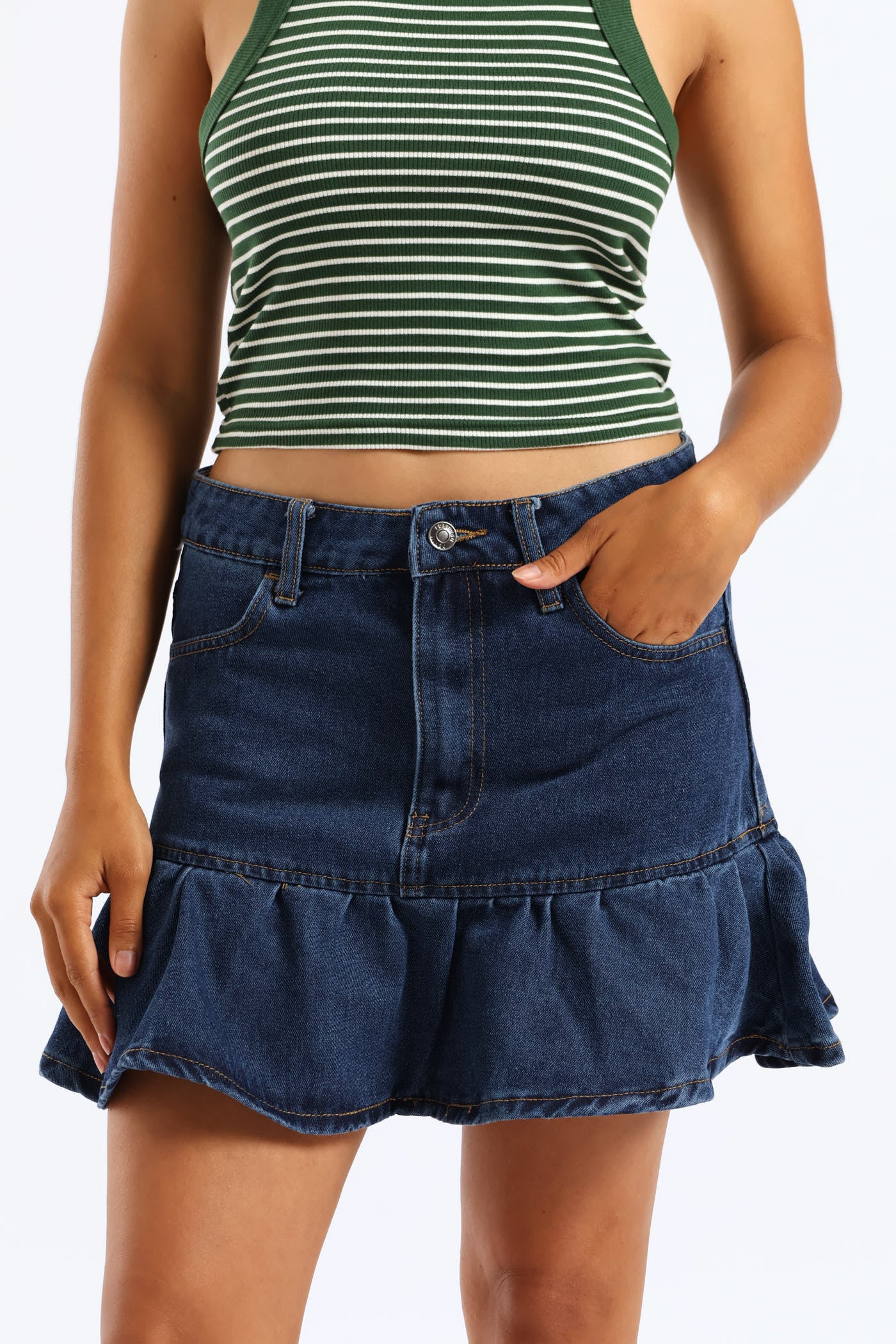 Denim Fit & Flare Mini Skirt - Ink - Image 2