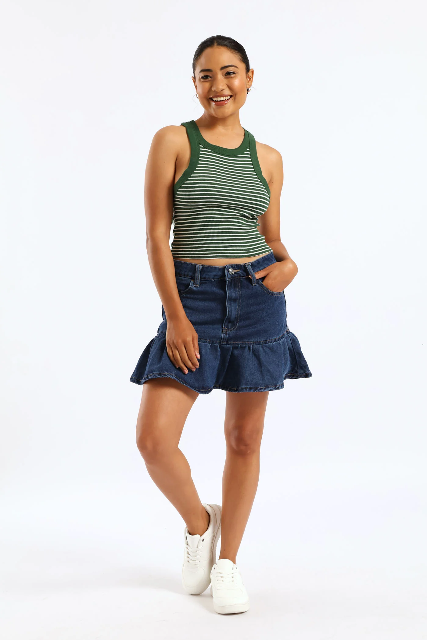 Denim Fit & Flare Mini Skirt - Ink - Image 6