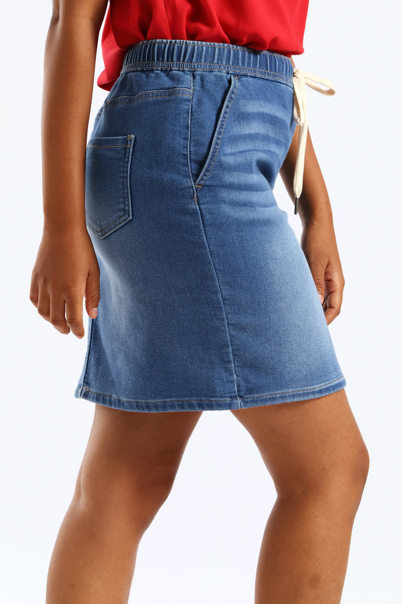 Denim Knit Mini Skirt - Mid Wash - Image 3
