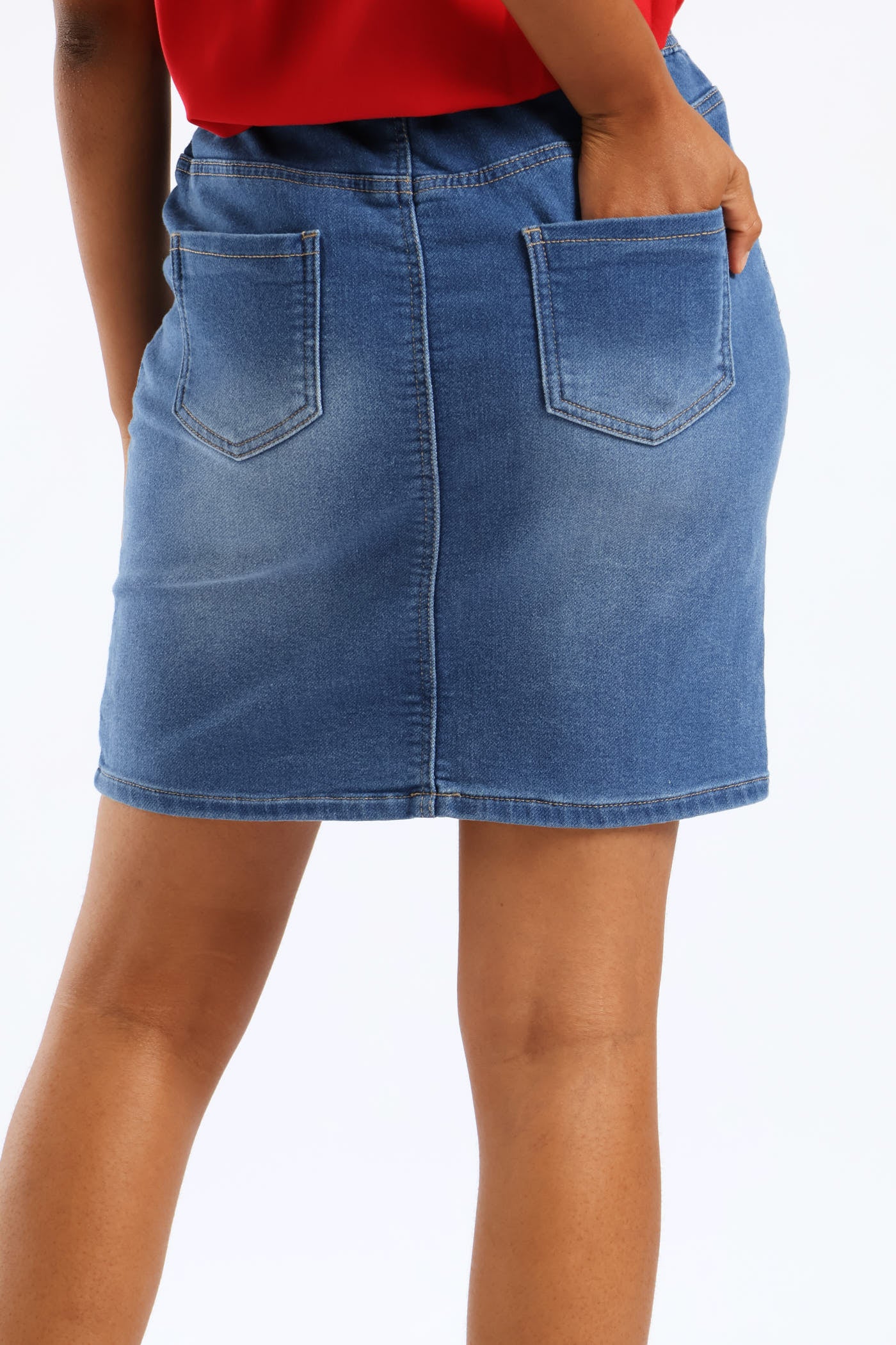 Denim Knit Mini Skirt - Mid Wash - Image 4