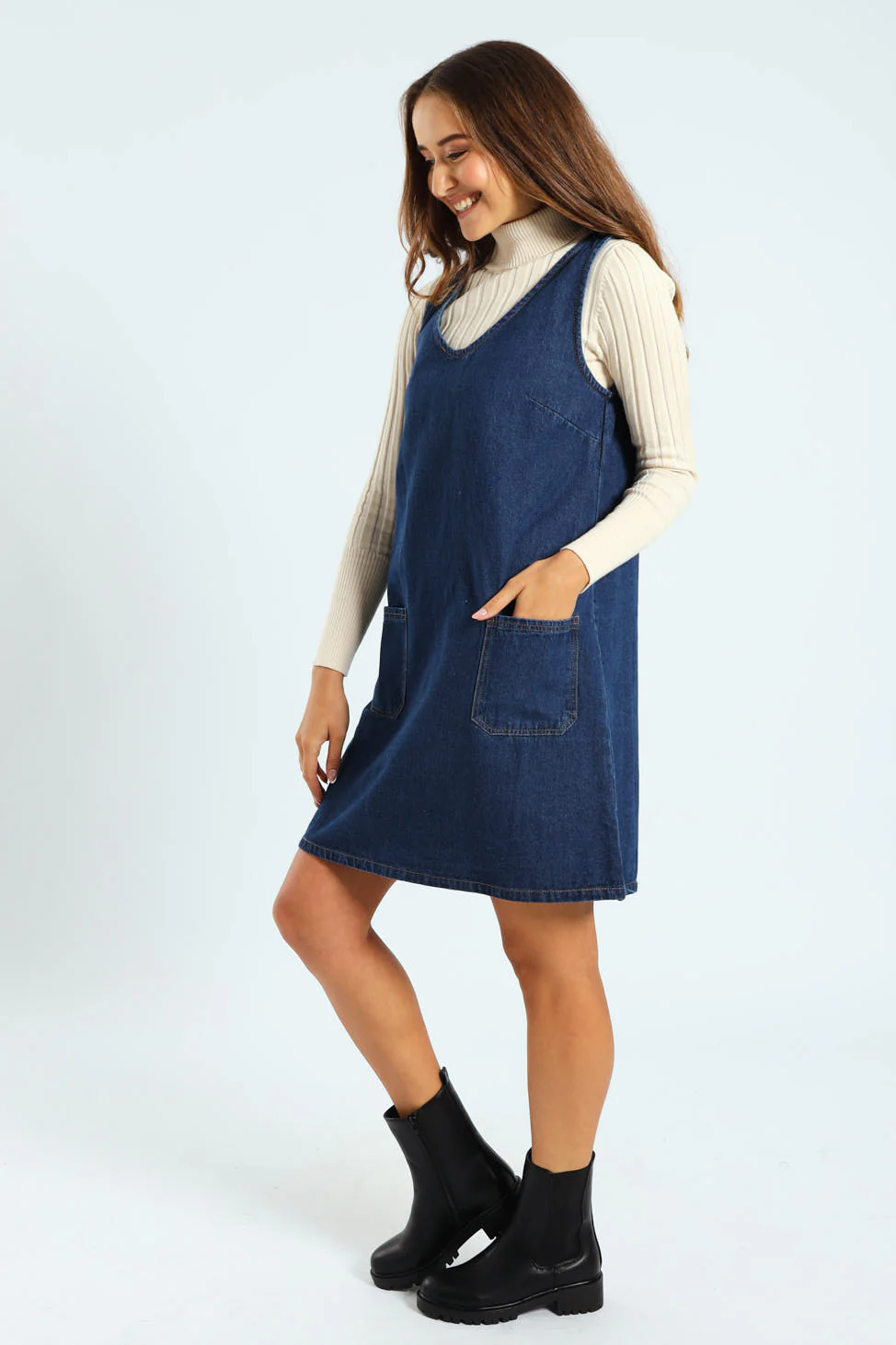Mini Pinafore Dress - Dark Wash - Image 2