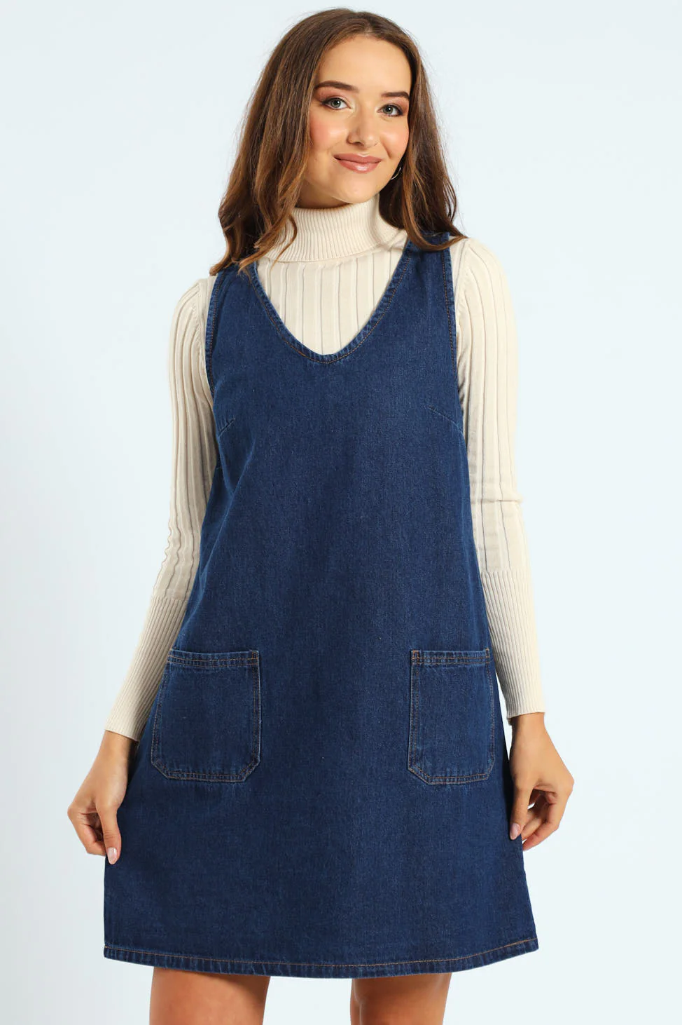 Mini Pinafore Dress - Dark Wash - Image 3