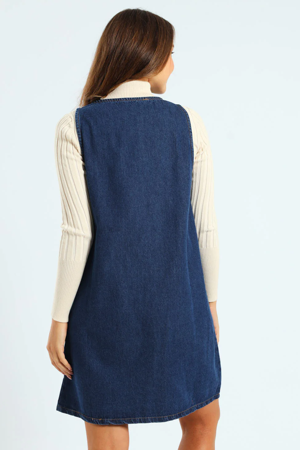 Mini Pinafore Dress - Dark Wash - Image 4