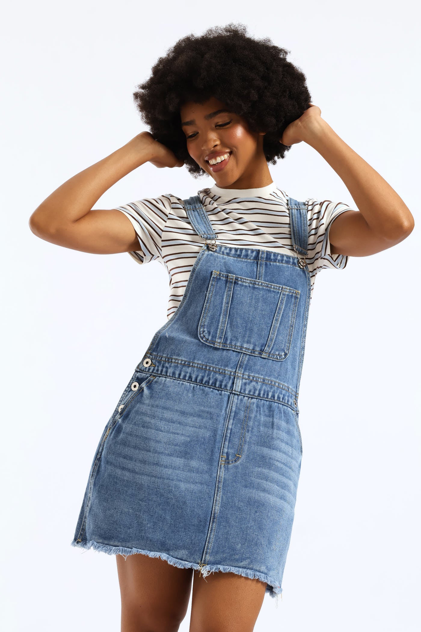 Denim Pinafore Dress - Salty Mid Wash - Image 4