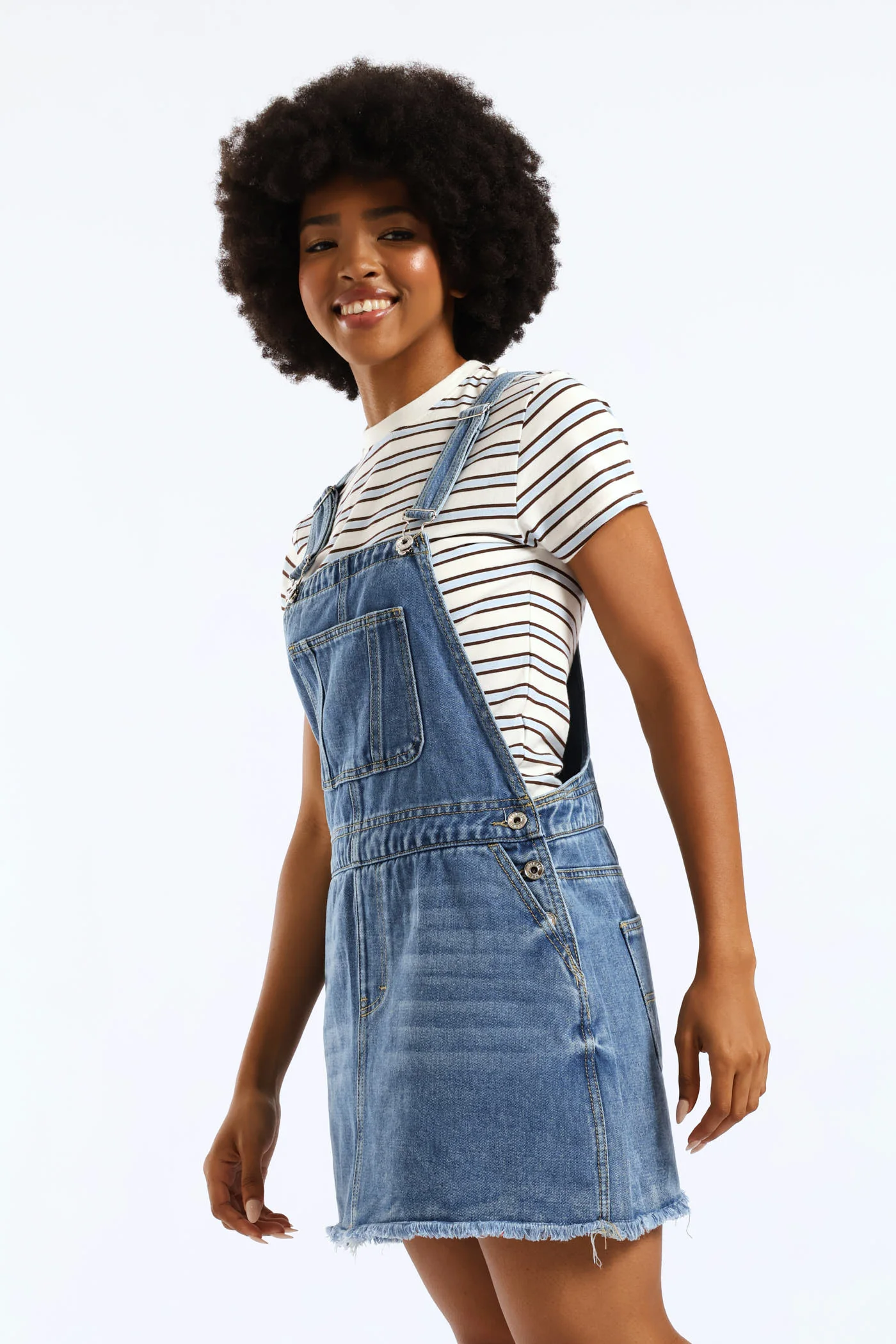 Denim Pinafore Dress - Salty Mid Wash - Image 5