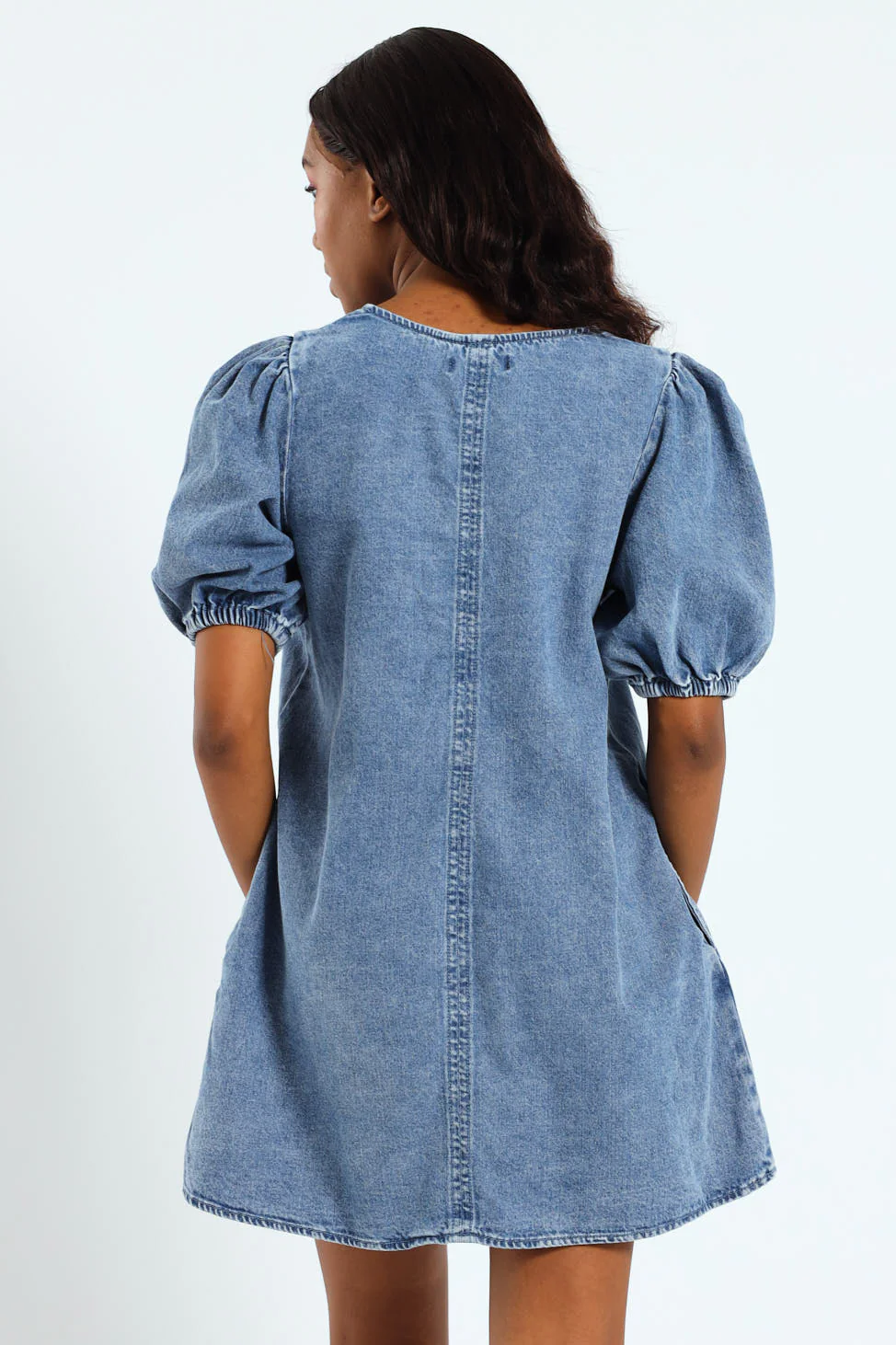 Denim Shift Dress With Pockets - Image 2