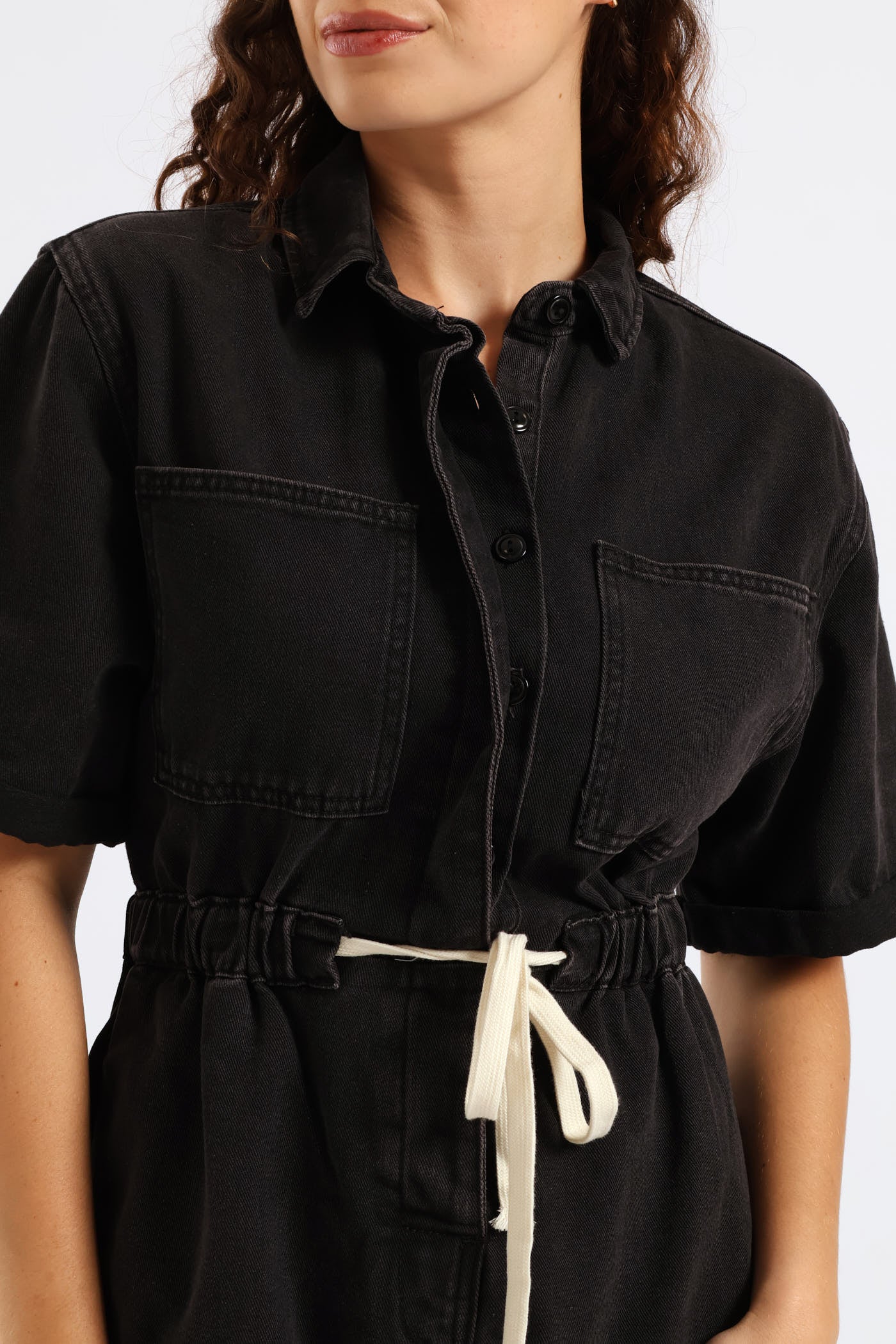 Denim Shortall Jumpsuit - Black - Image 4