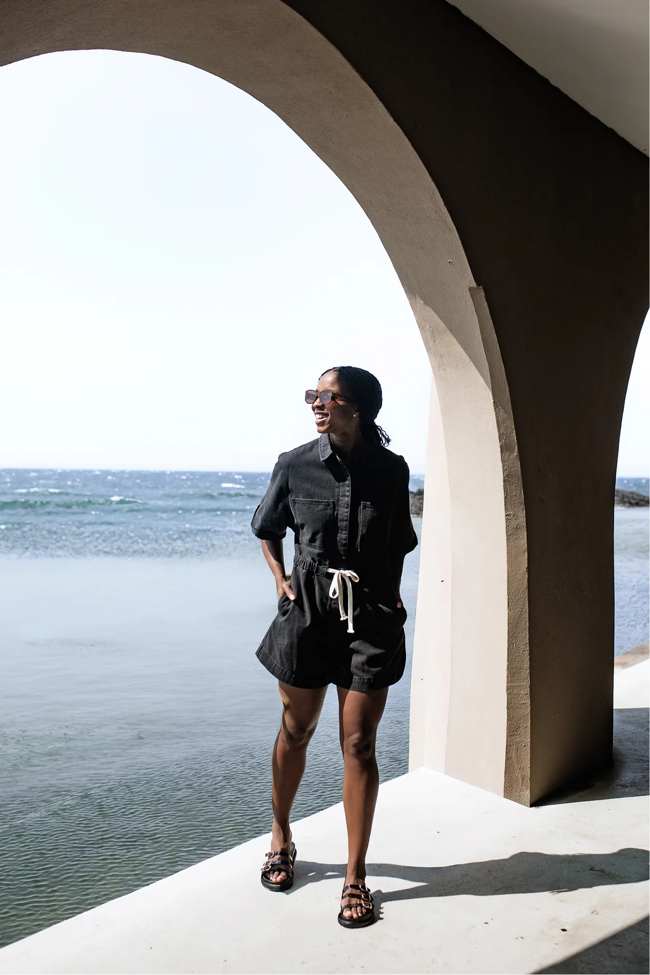 Denim Shortall Jumpsuit - Black - Image 7