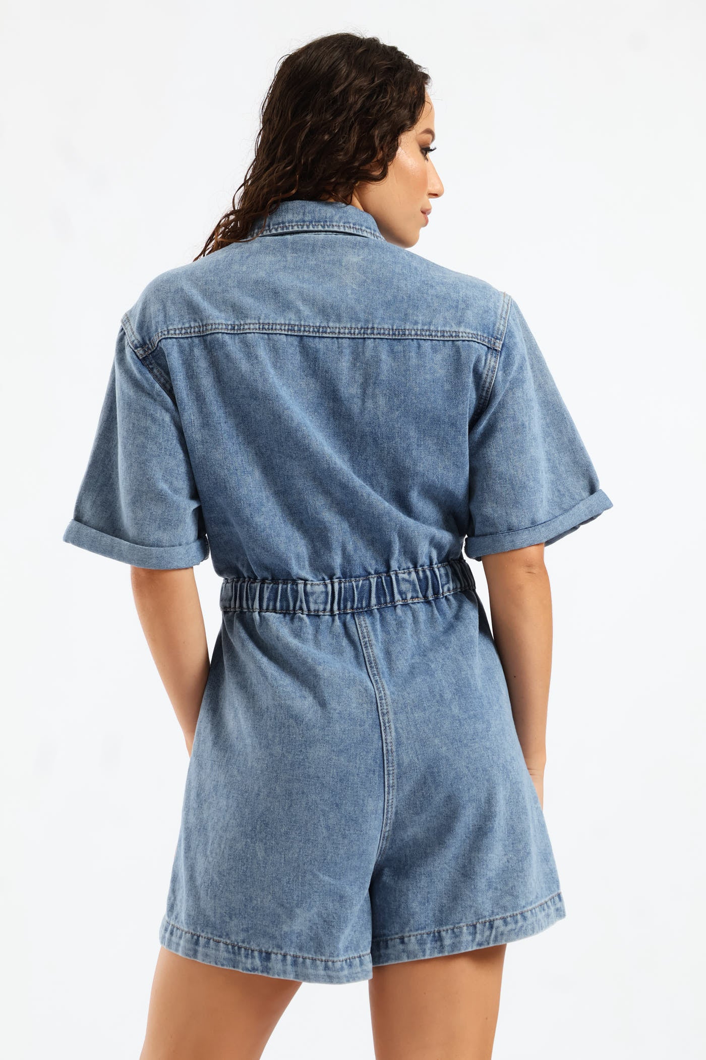 Denim Shortall Jumpsuit - Salty Mid Wash - Image 5
