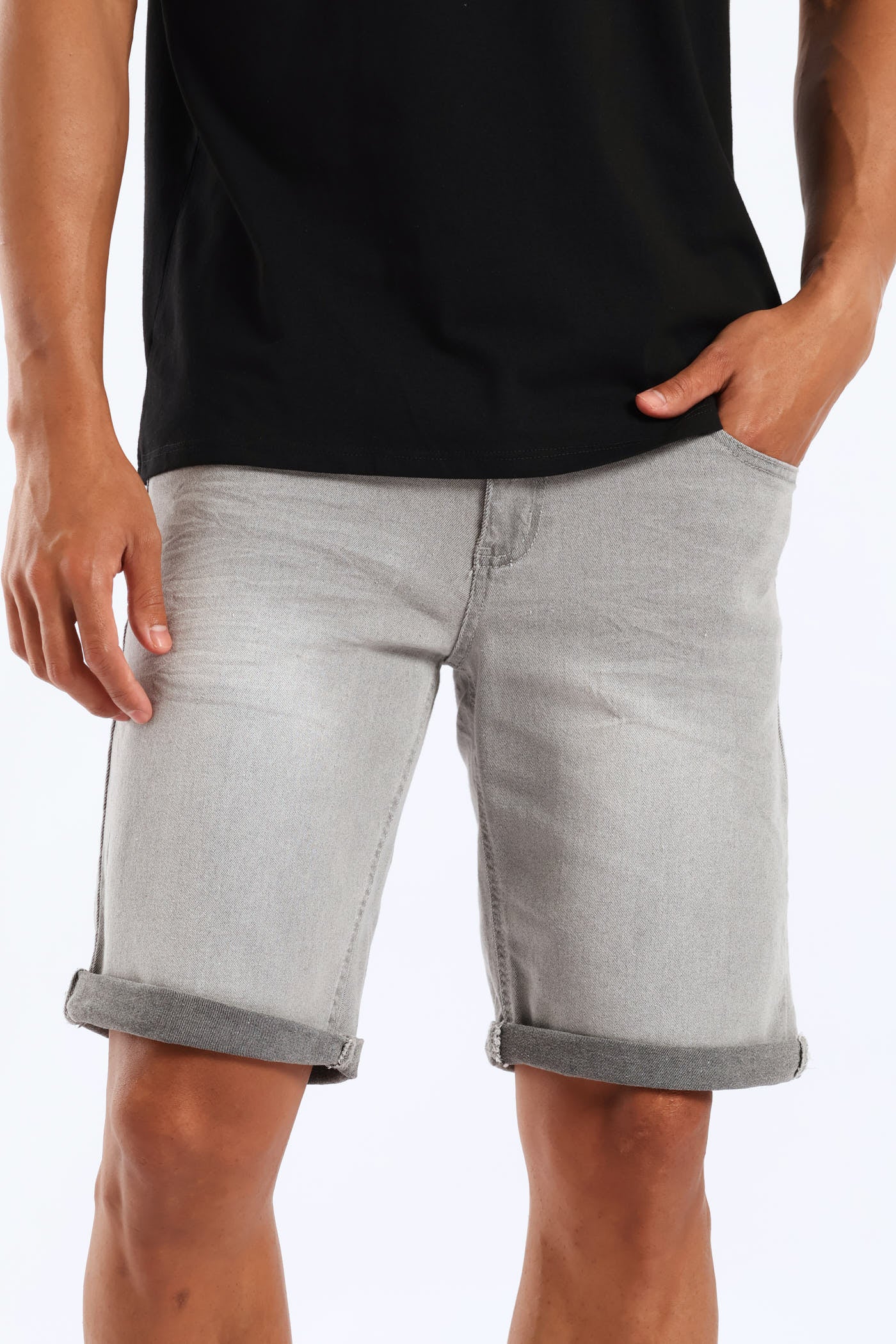 Denim Shorts - Light Grey - Image 2