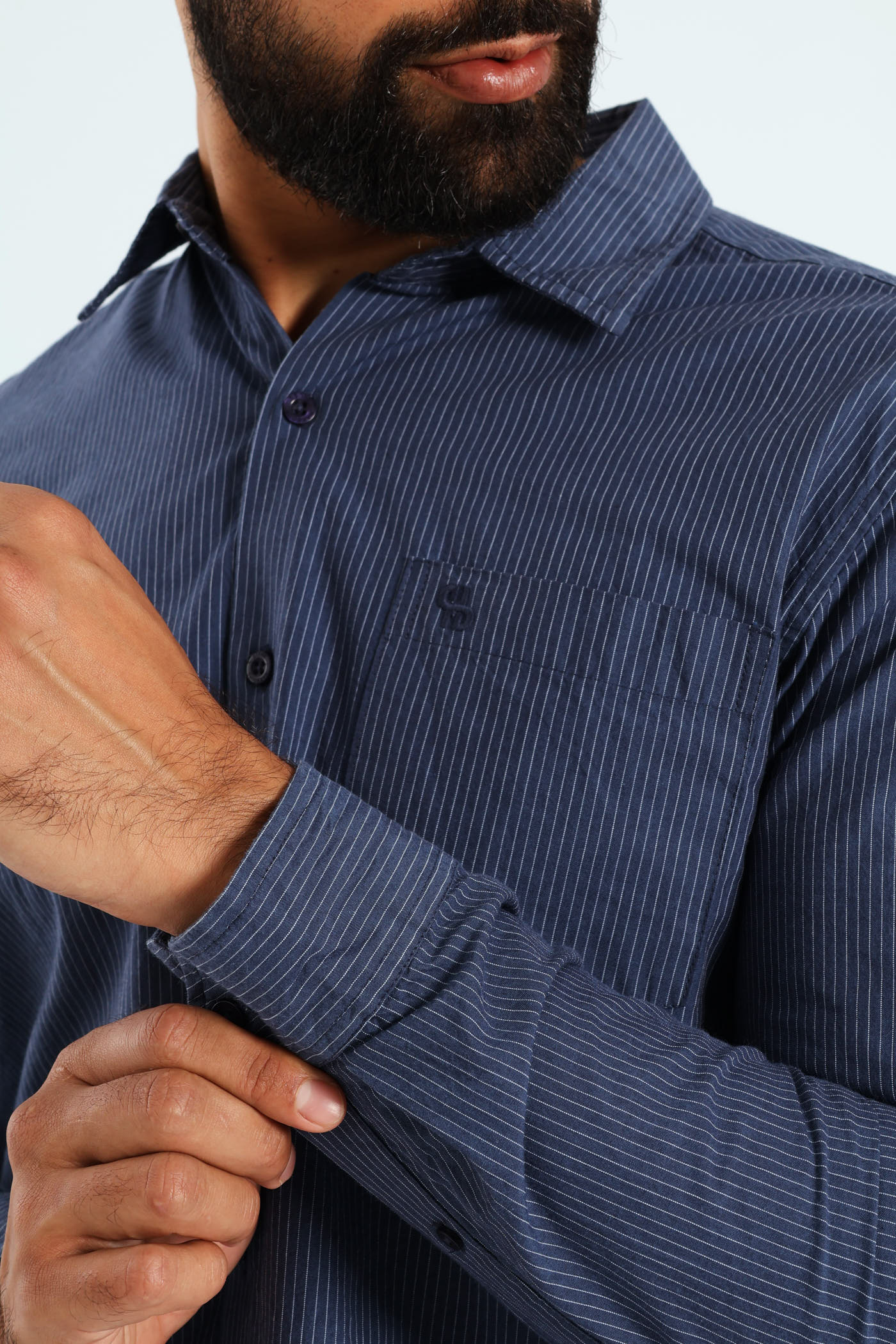 Soft Denim Stripe Shirt - Blue - Image 2