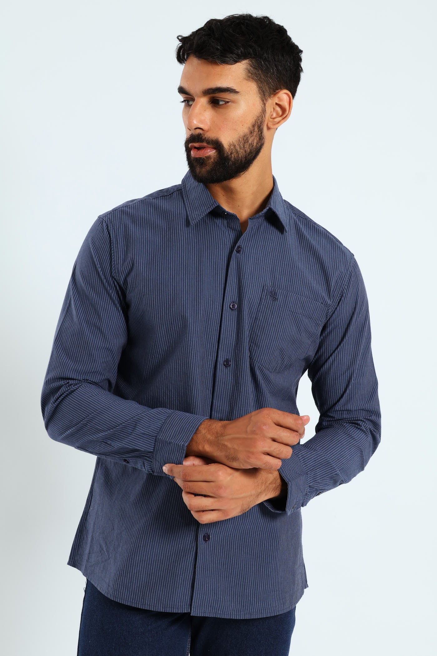 Soft Denim Stripe Shirt - Blue - Image 4
