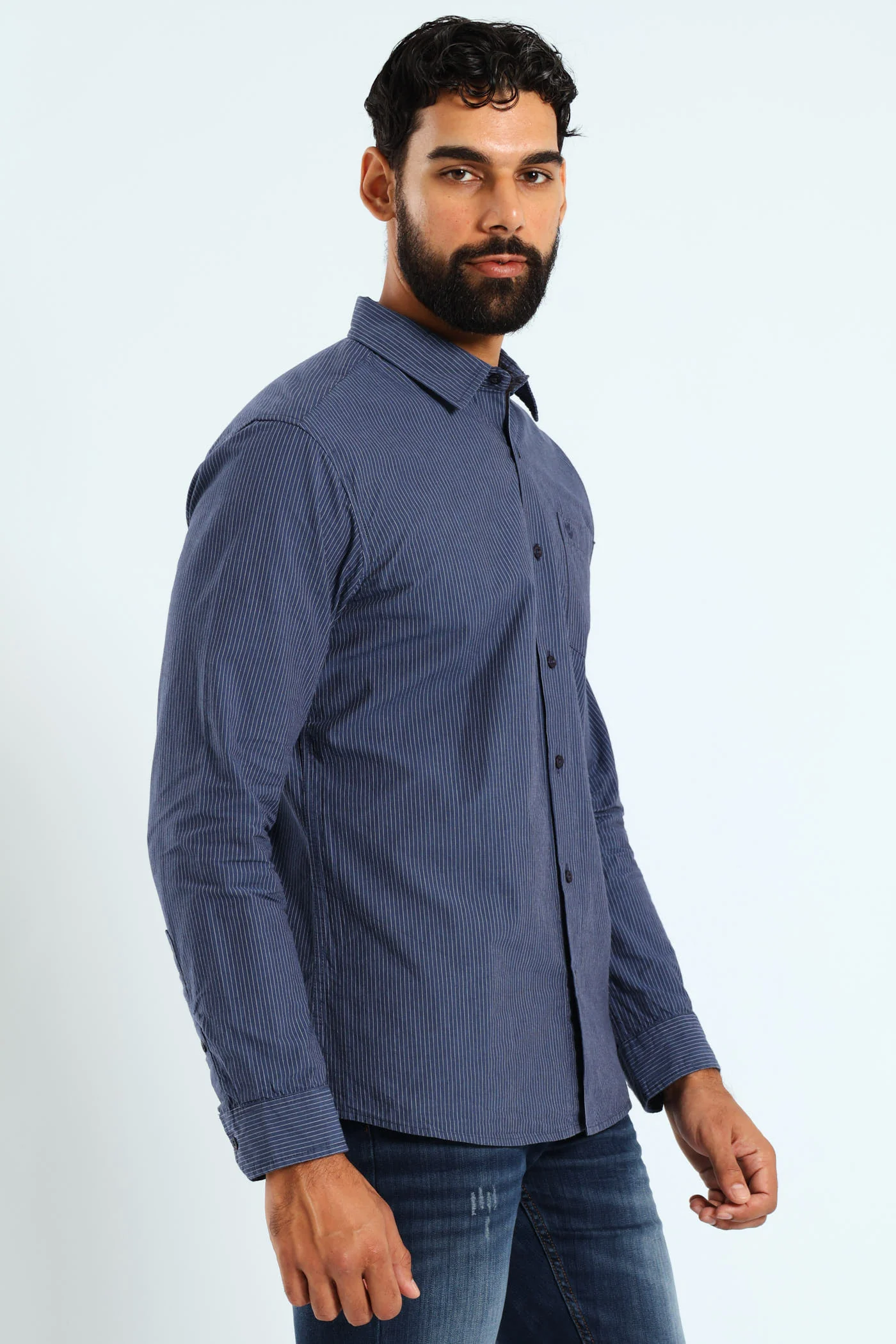 Soft Denim Stripe Shirt - Blue - Image 5