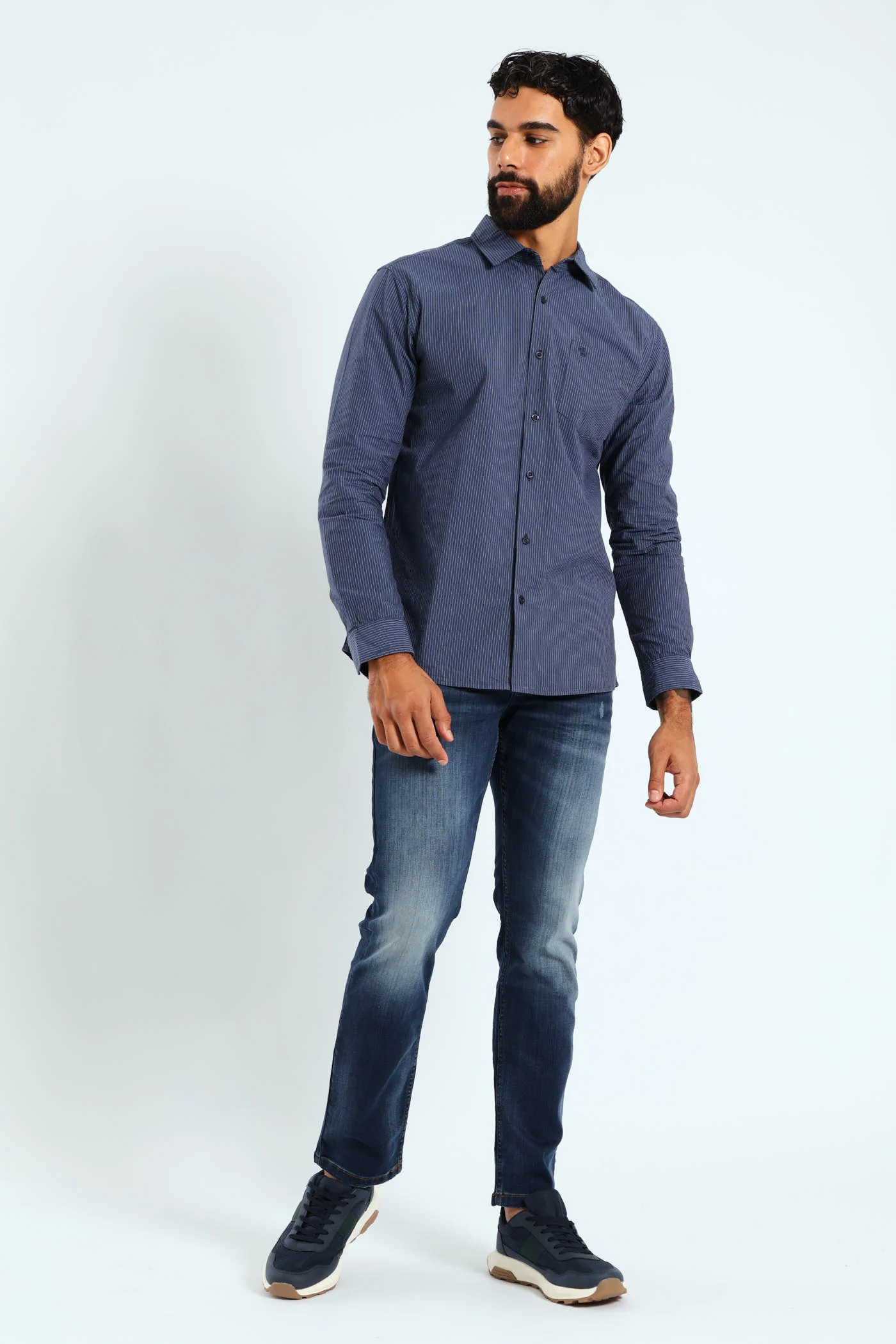 Soft Denim Stripe Shirt - Blue - Image 7