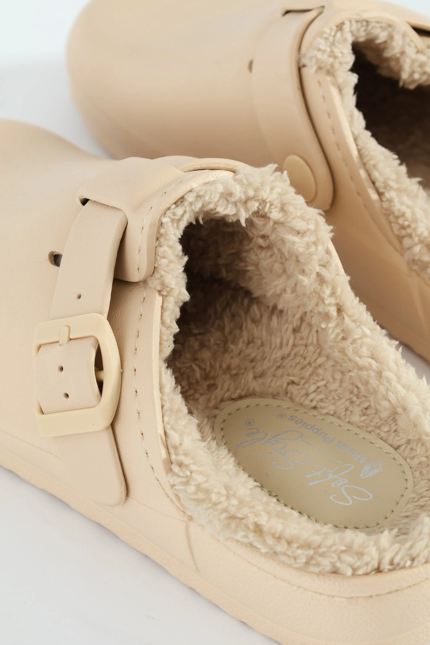 Desi Fur Lined Buckle Slip On Mule - Natural - Image 2