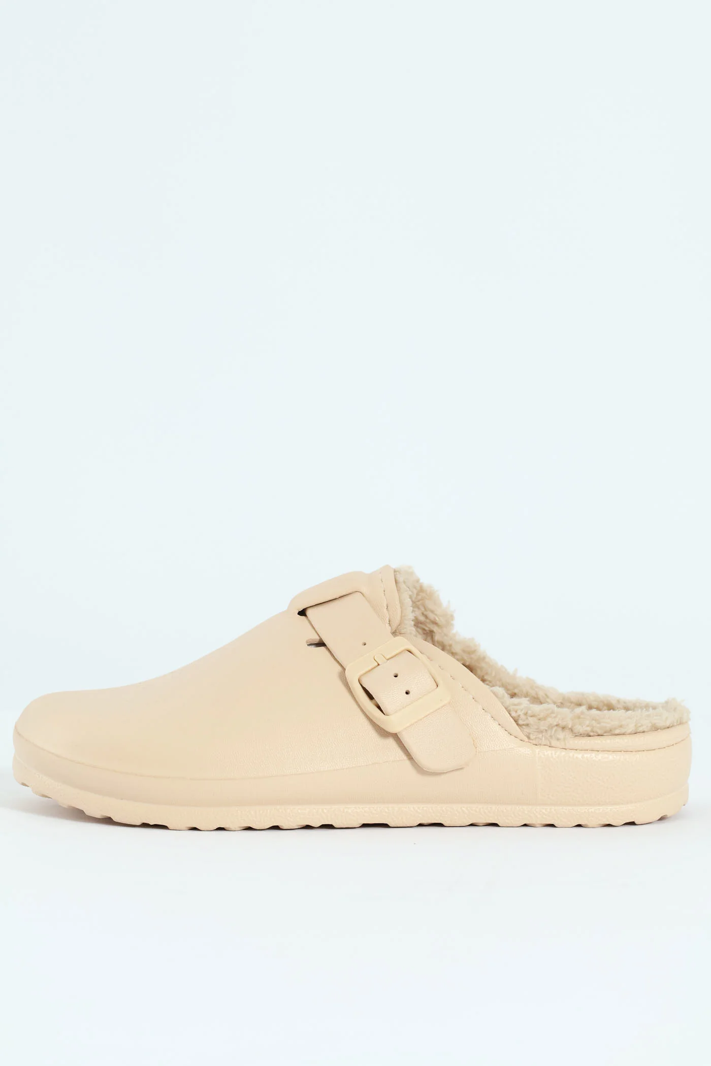 Desi Fur Lined Buckle Slip On Mule - Natural - Image 4