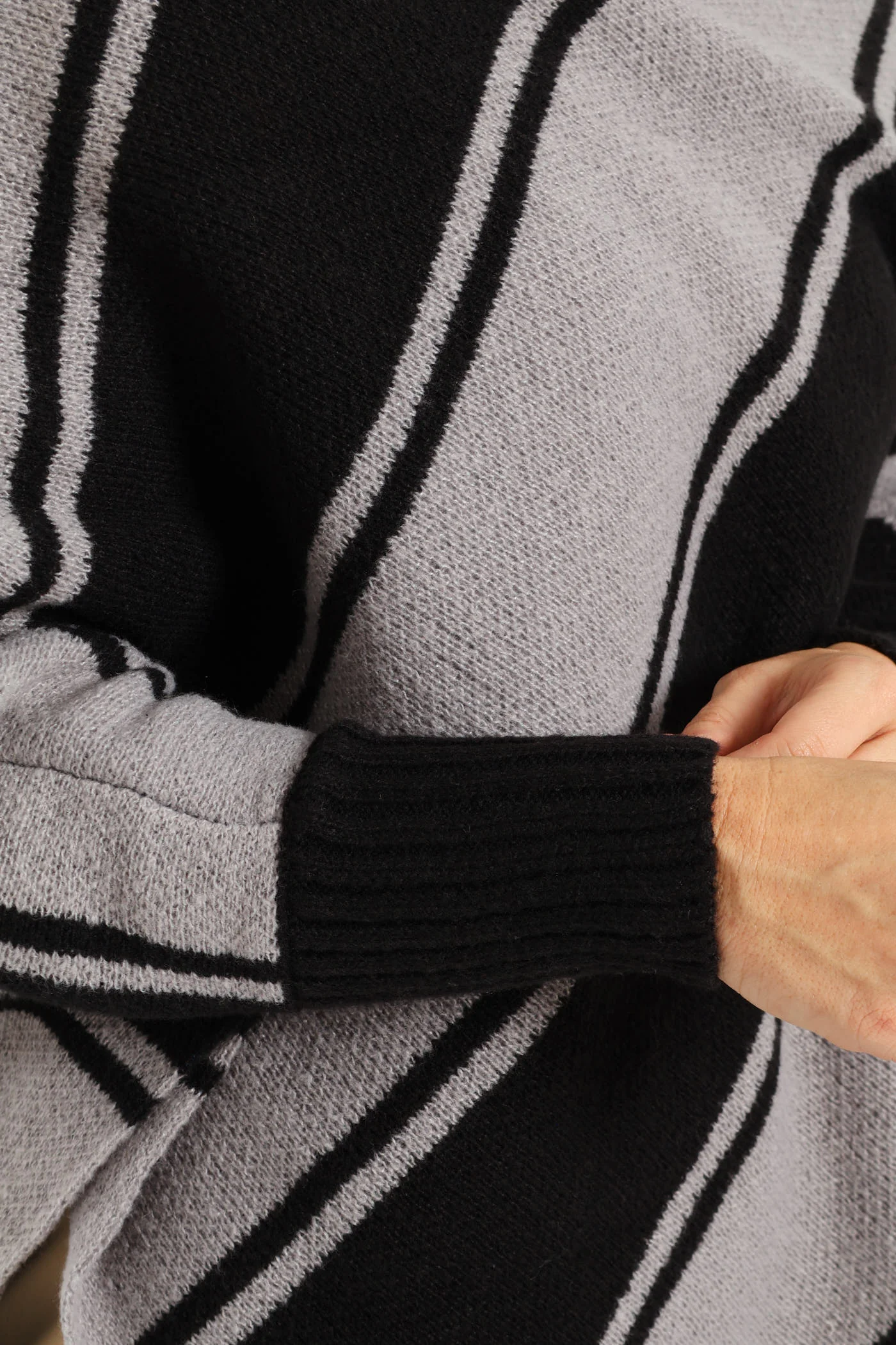 Diagonal Stripe Poncho - Black - Image 2