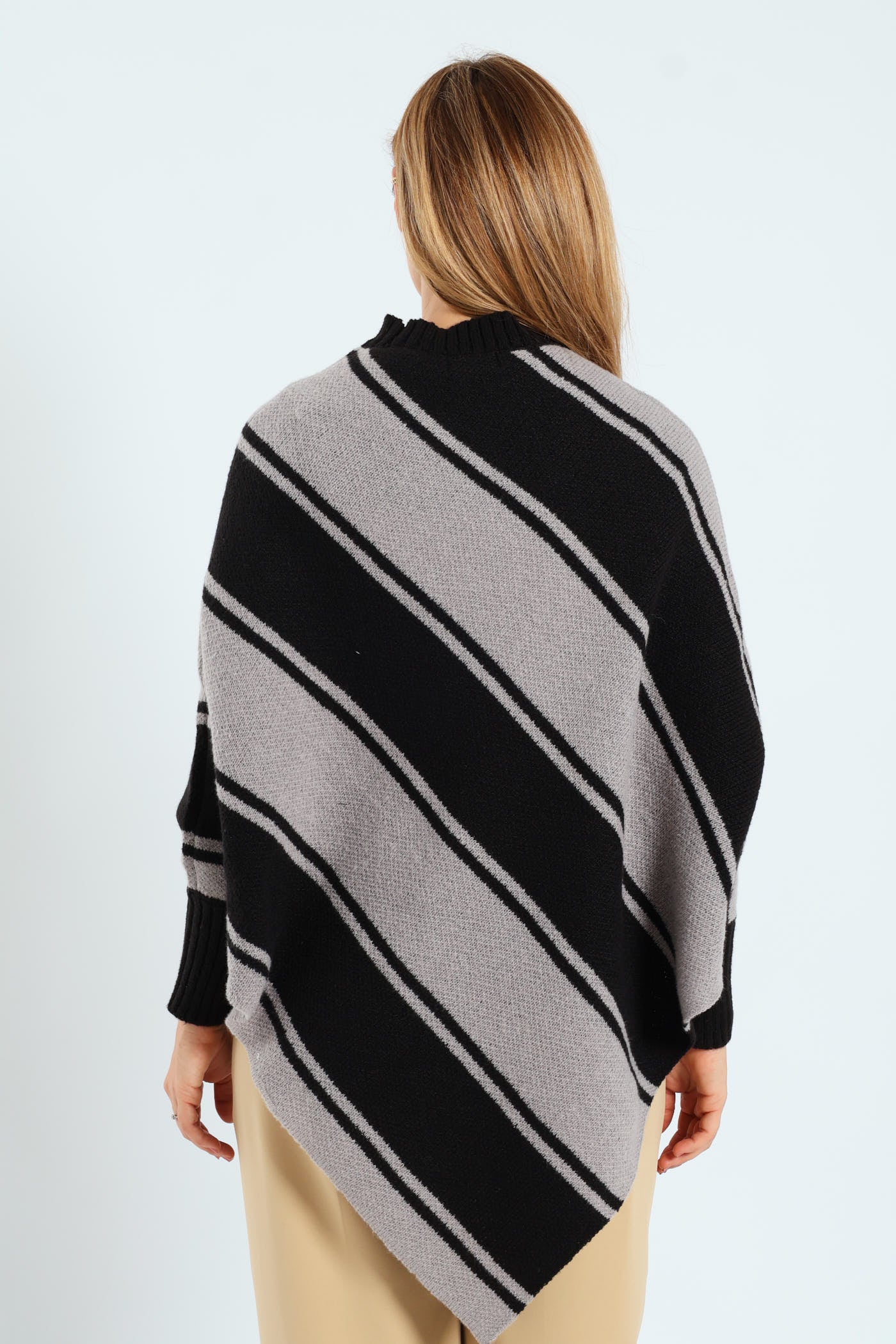 Diagonal Stripe Poncho - Black - Image 3