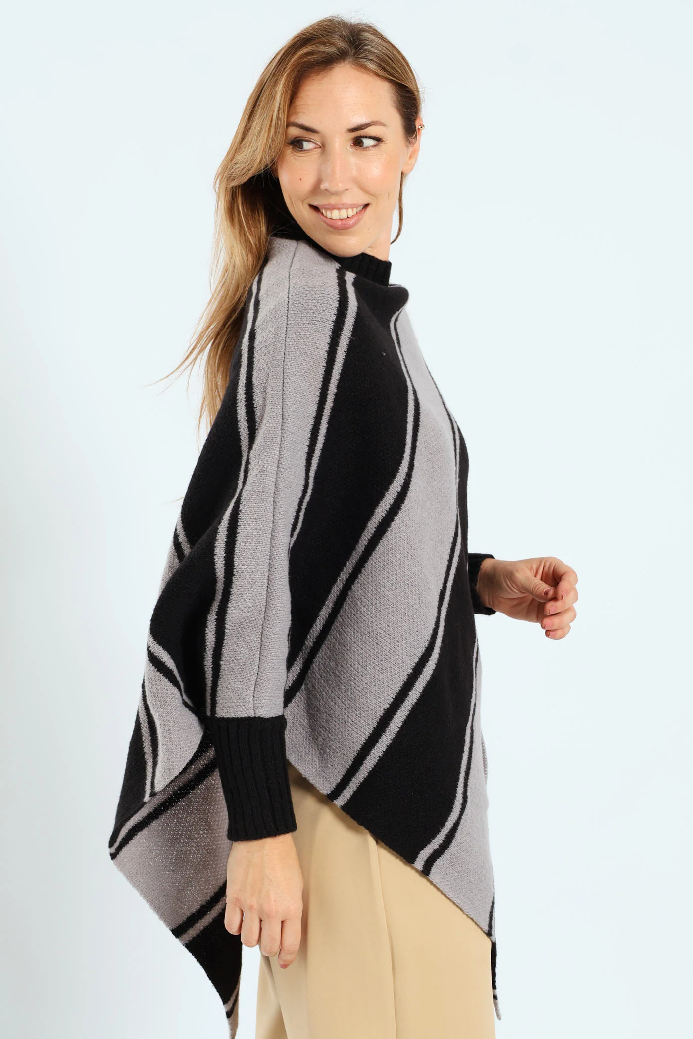 Diagonal Stripe Poncho - Black - Image 4