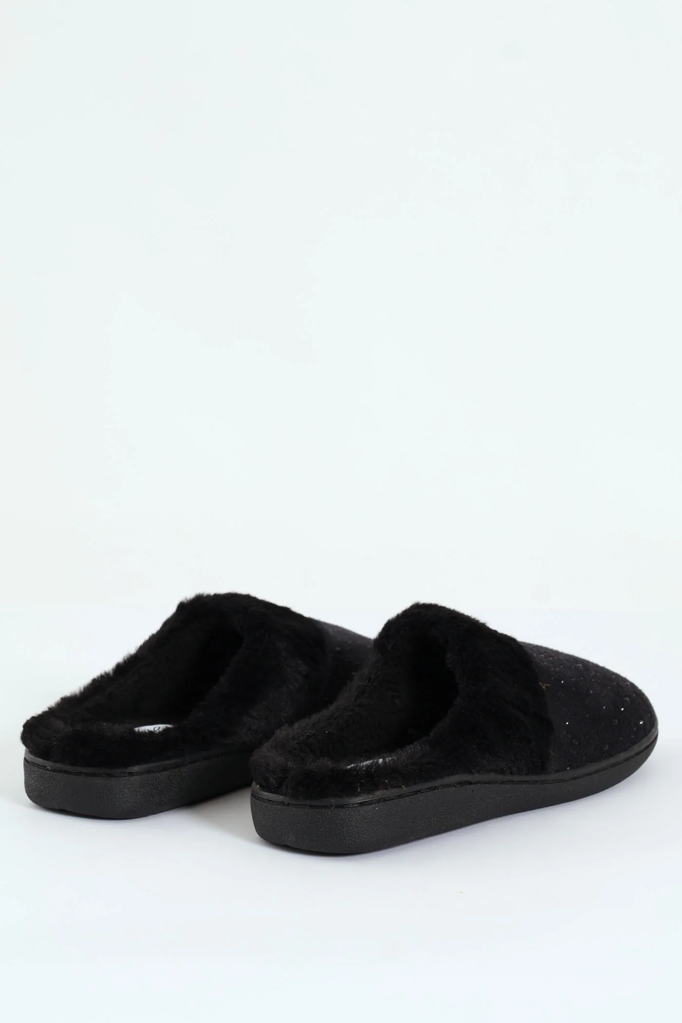 Diamante Closed Toe Slipper With Fur Topline - Black - Image 2