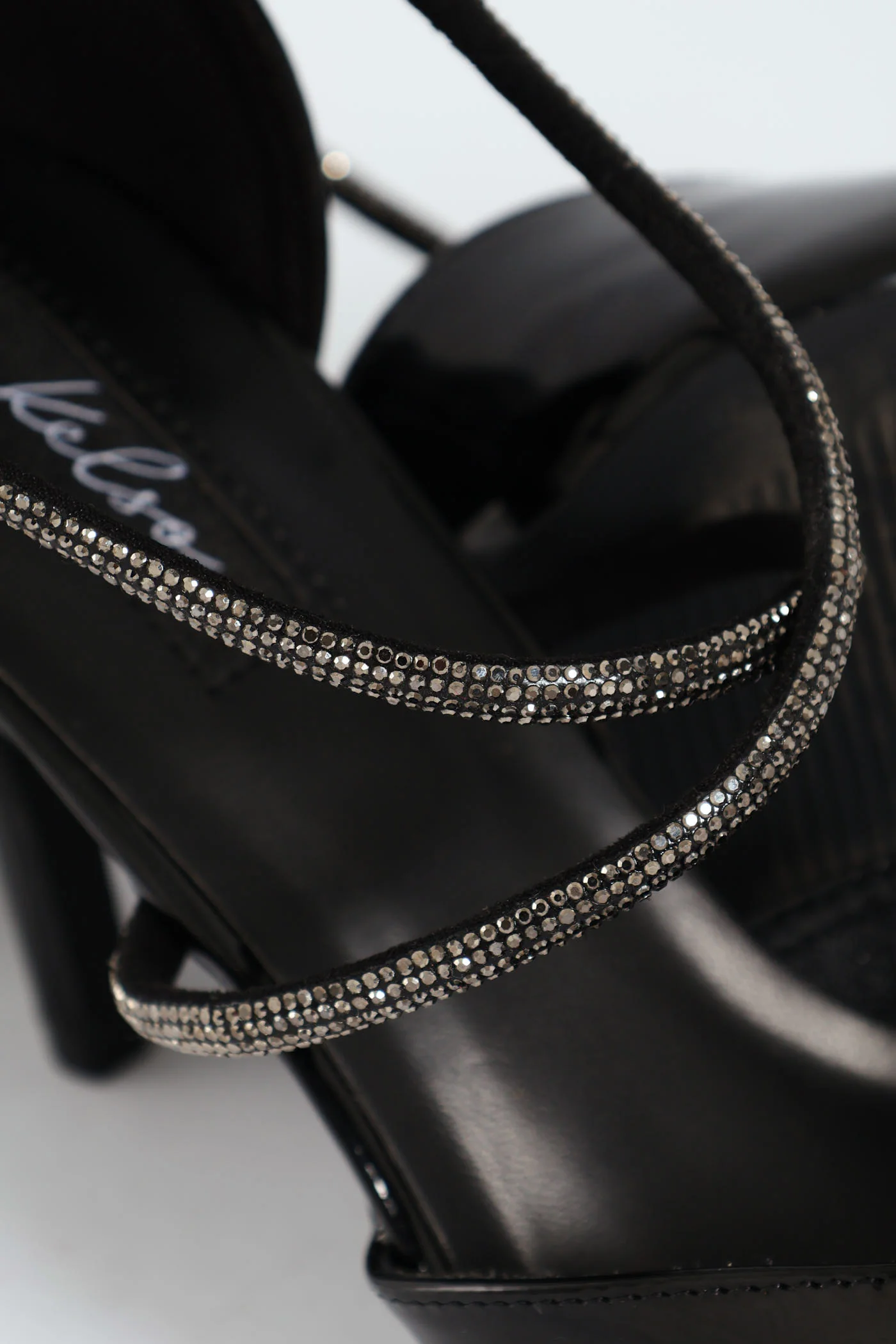 Diamante Cross Strap Court Heel - Black - Image 2