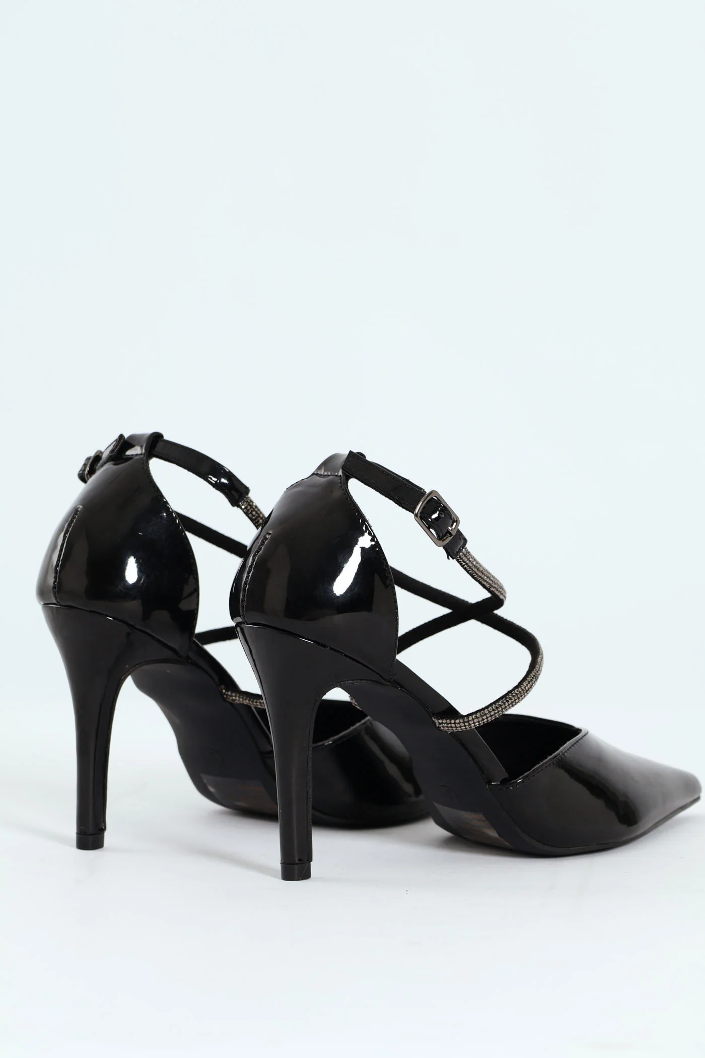 Diamante Cross Strap Court Heel - Black - Image 3