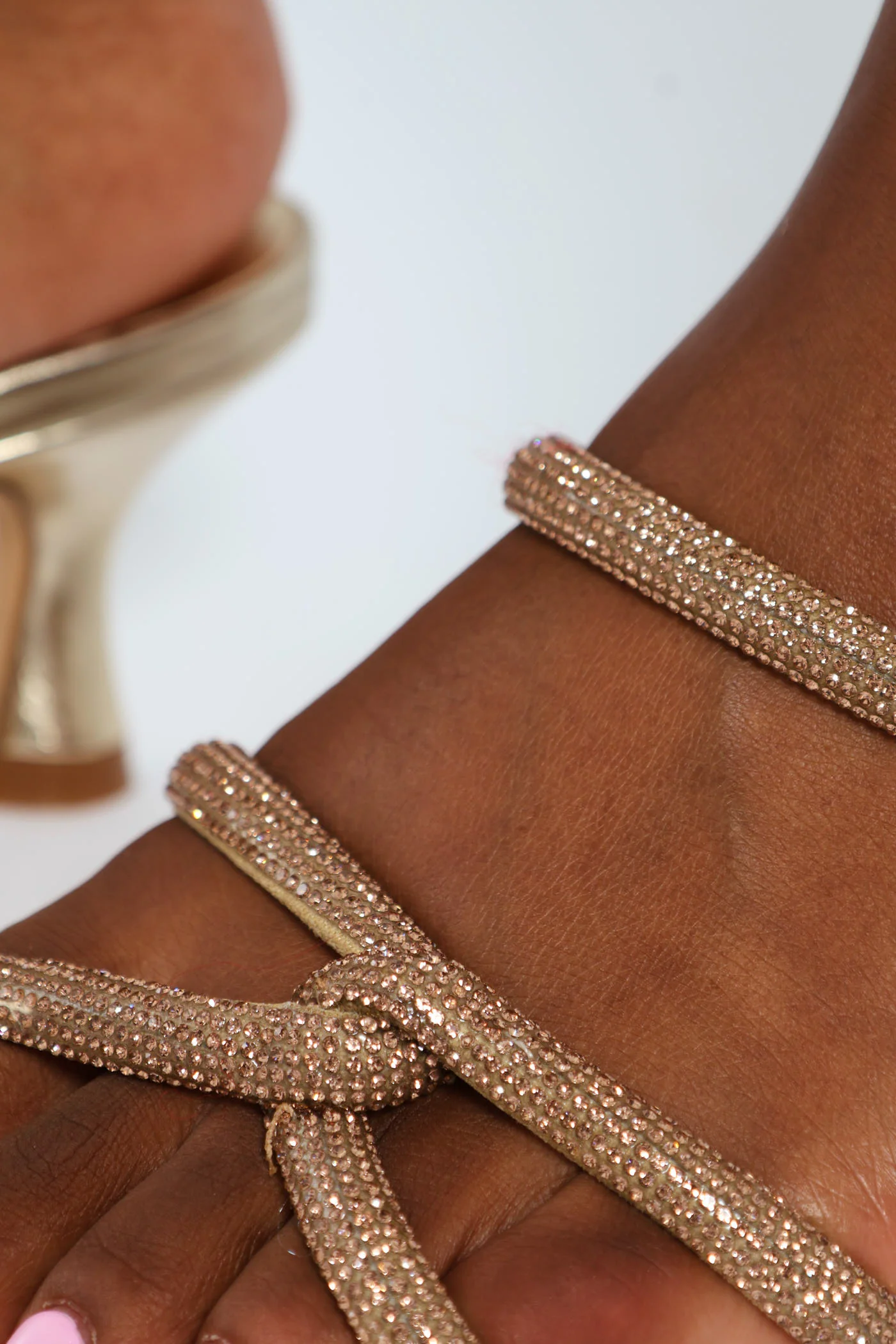 Diamante Cross Strap Mule Heel - Gold - Image 4