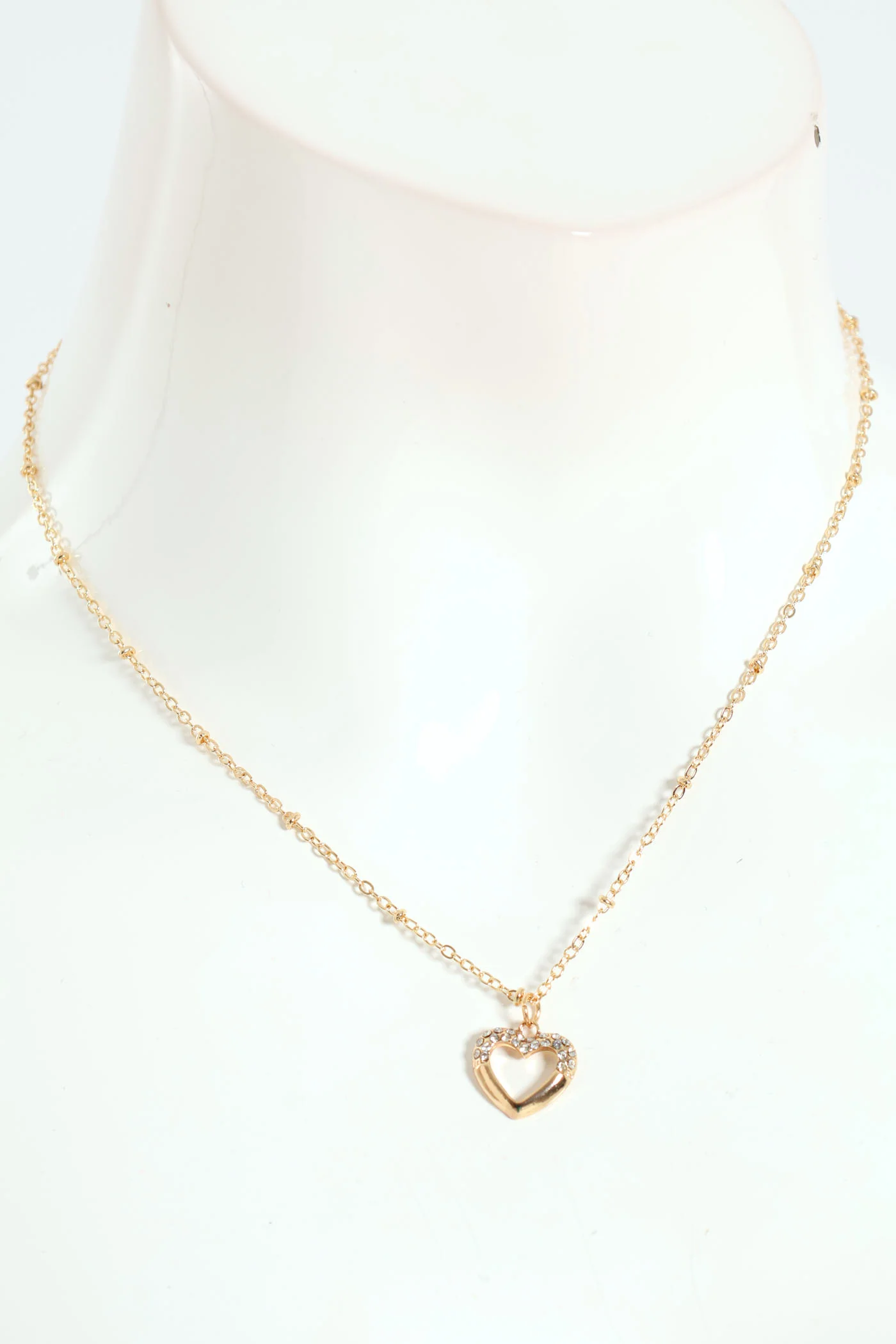 Diamante Cutout Heart Pendant Necklace - Gold - Image 2