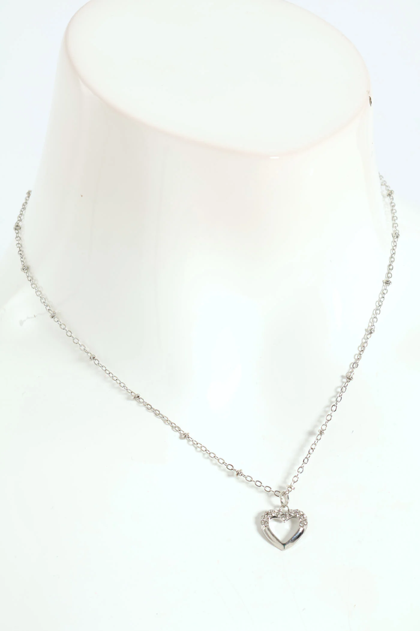 Diamante Cutout Heart Pendant Necklace - Silver - Image 2