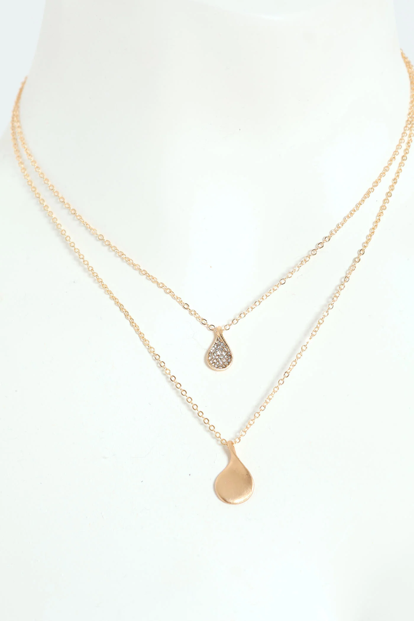 Diamante Double Petal Pendant Necklace - Gold - Image 3