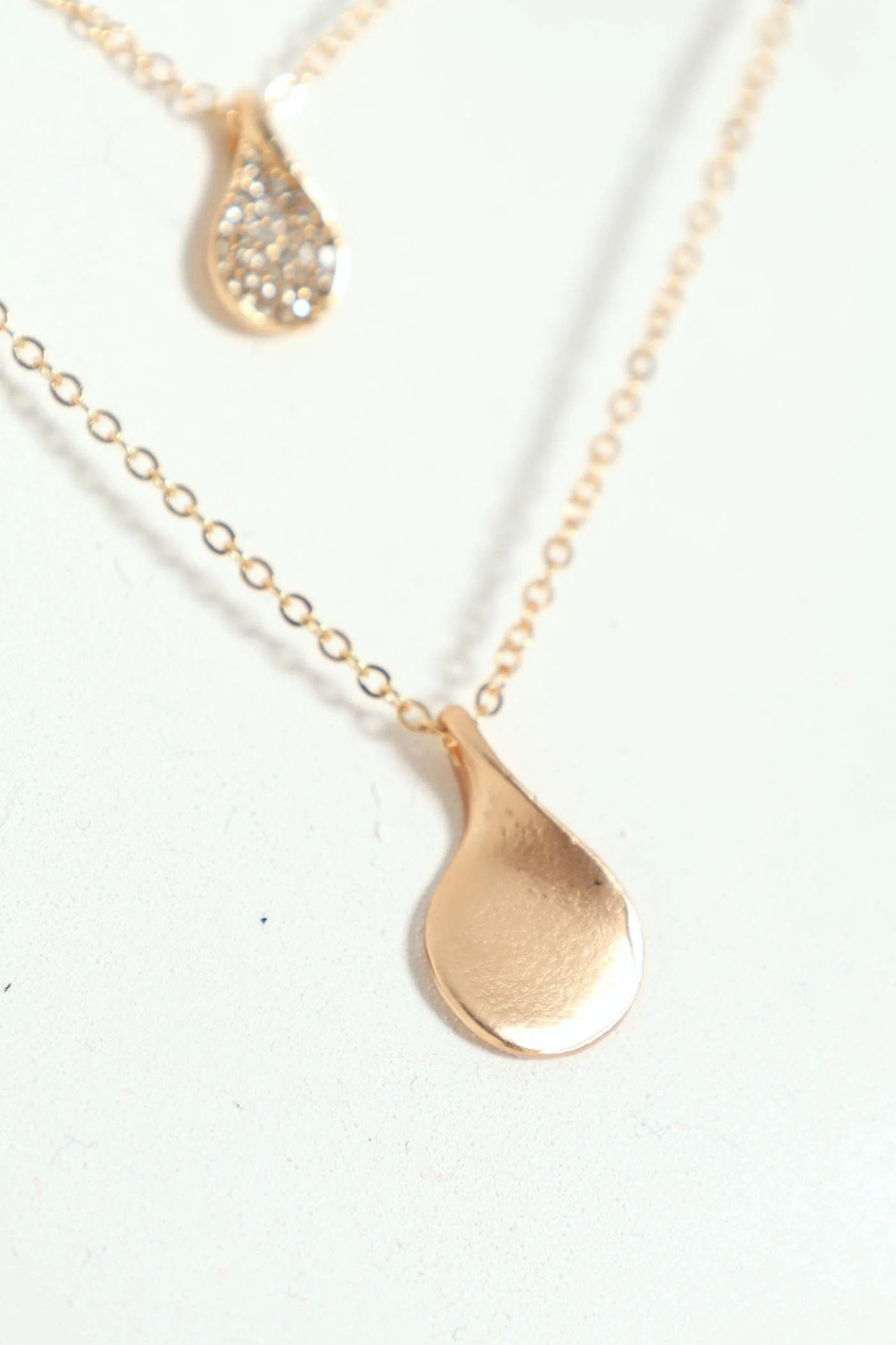 Diamante Double Petal Pendant Necklace - Gold - Image 4