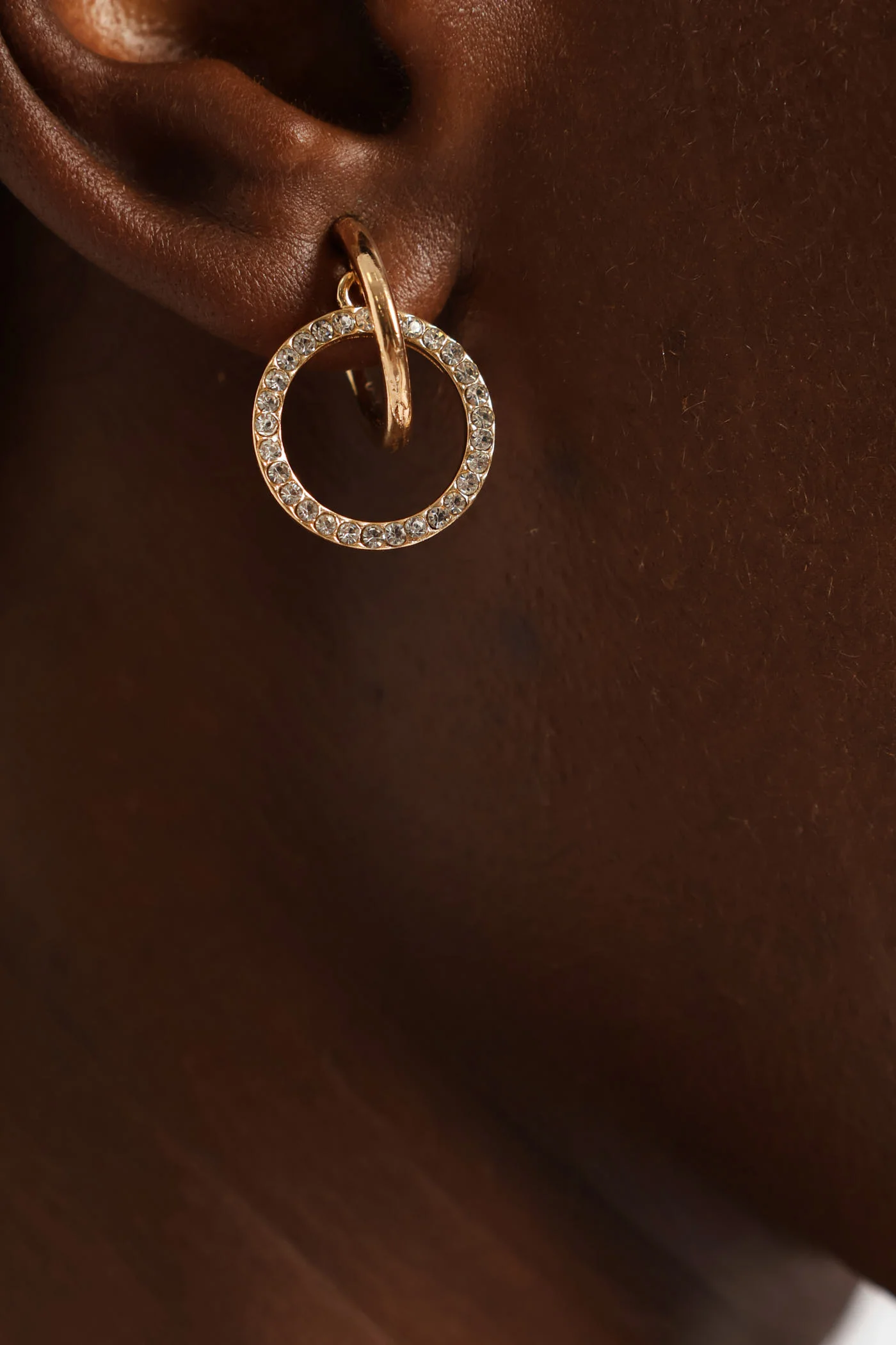 Diamante Drop Hoop Earrings - Gold - Image 2