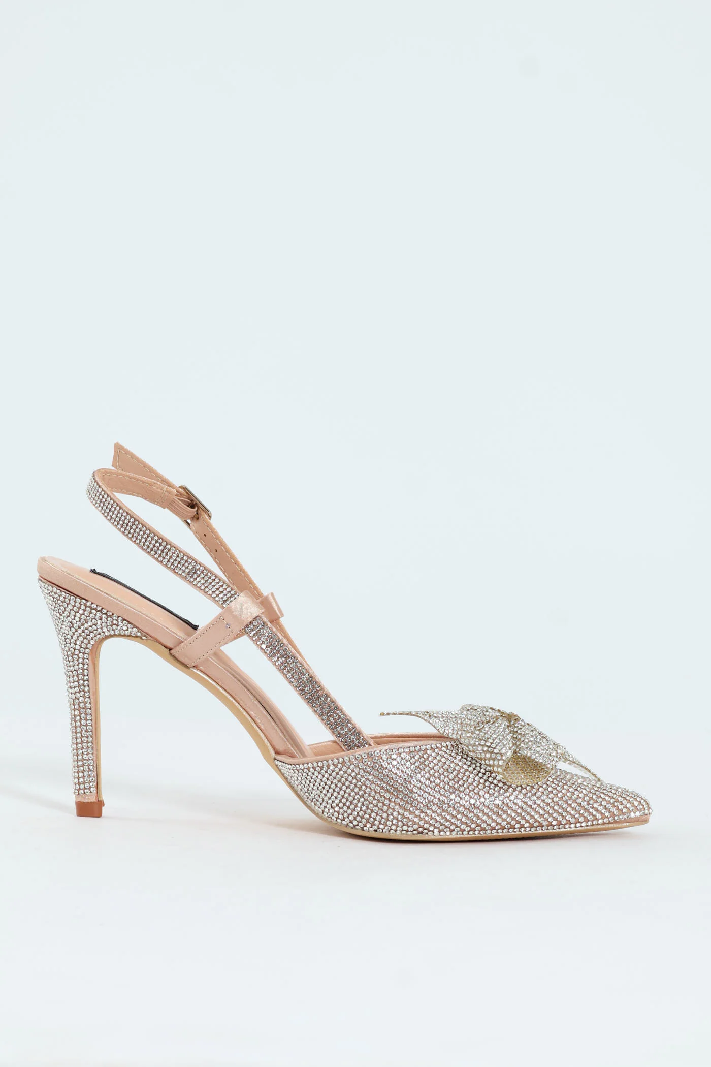 Diamante Encrusted With Bow Detail Slingback Heel - Silver - Image 4