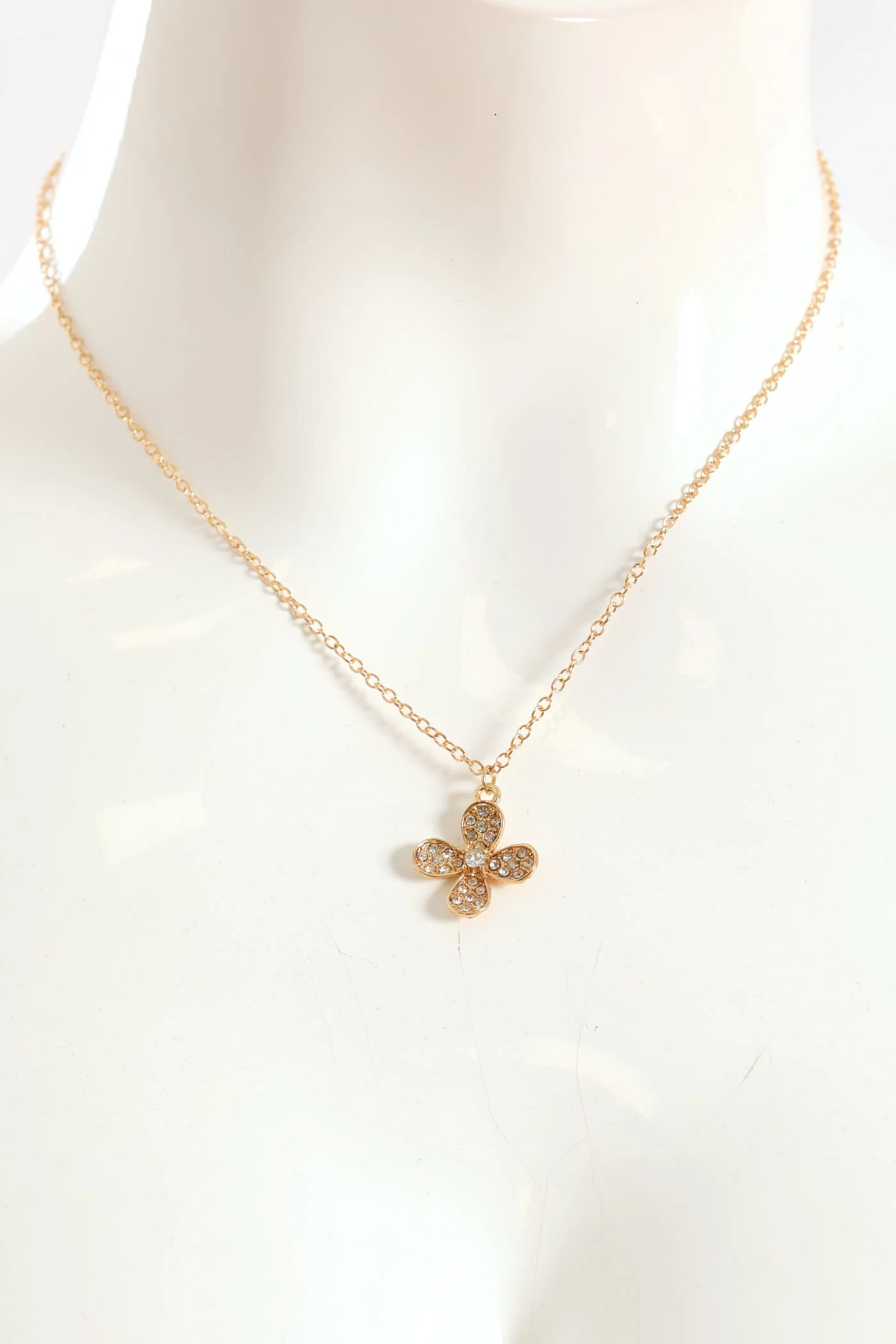 Diamante Floral Studs & Necklace Set - Gold - Image 2
