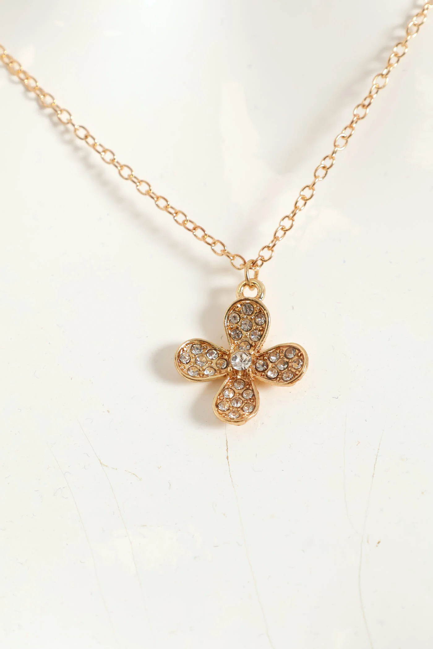 Diamante Floral Studs & Necklace Set - Gold - Image 3