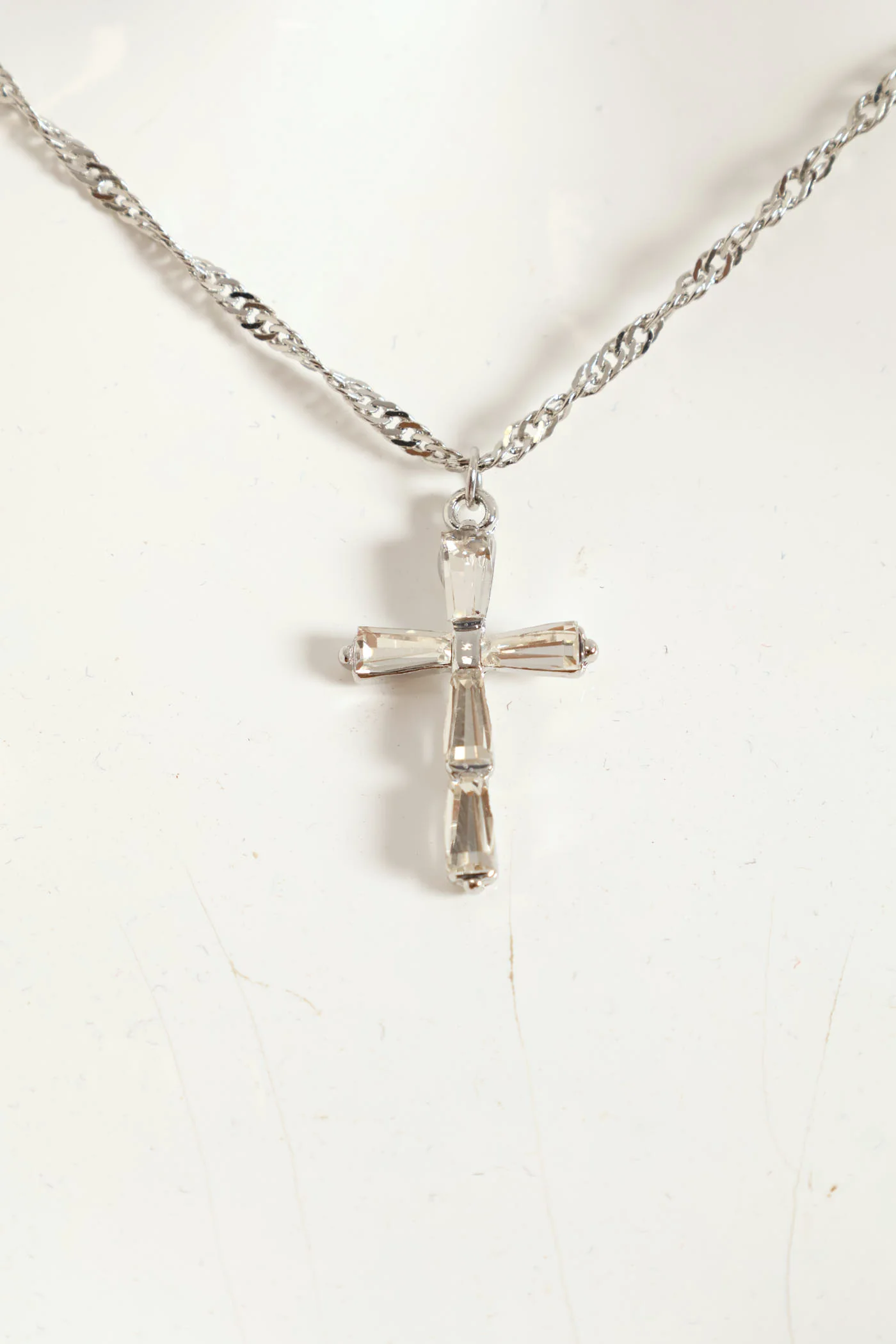 Diamante Pendant Cross Necklace - Silver - Image 2