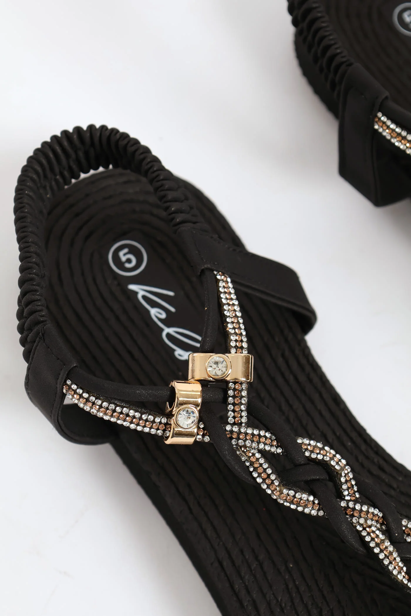 Diamante Plaited Slingback Thong Sandal - Black - Image 3