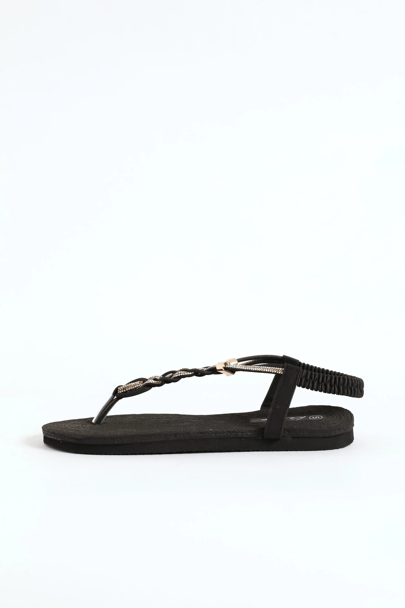 Diamante Plaited Slingback Thong Sandal - Black - Image 4