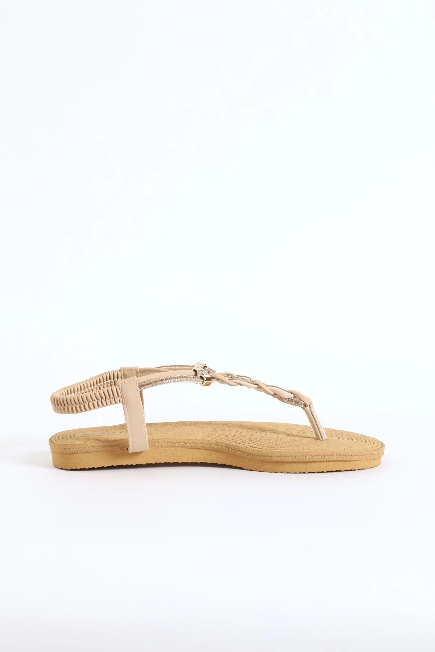 Diamante Plaited Slingback Thong Sandal - Stone - Image 3
