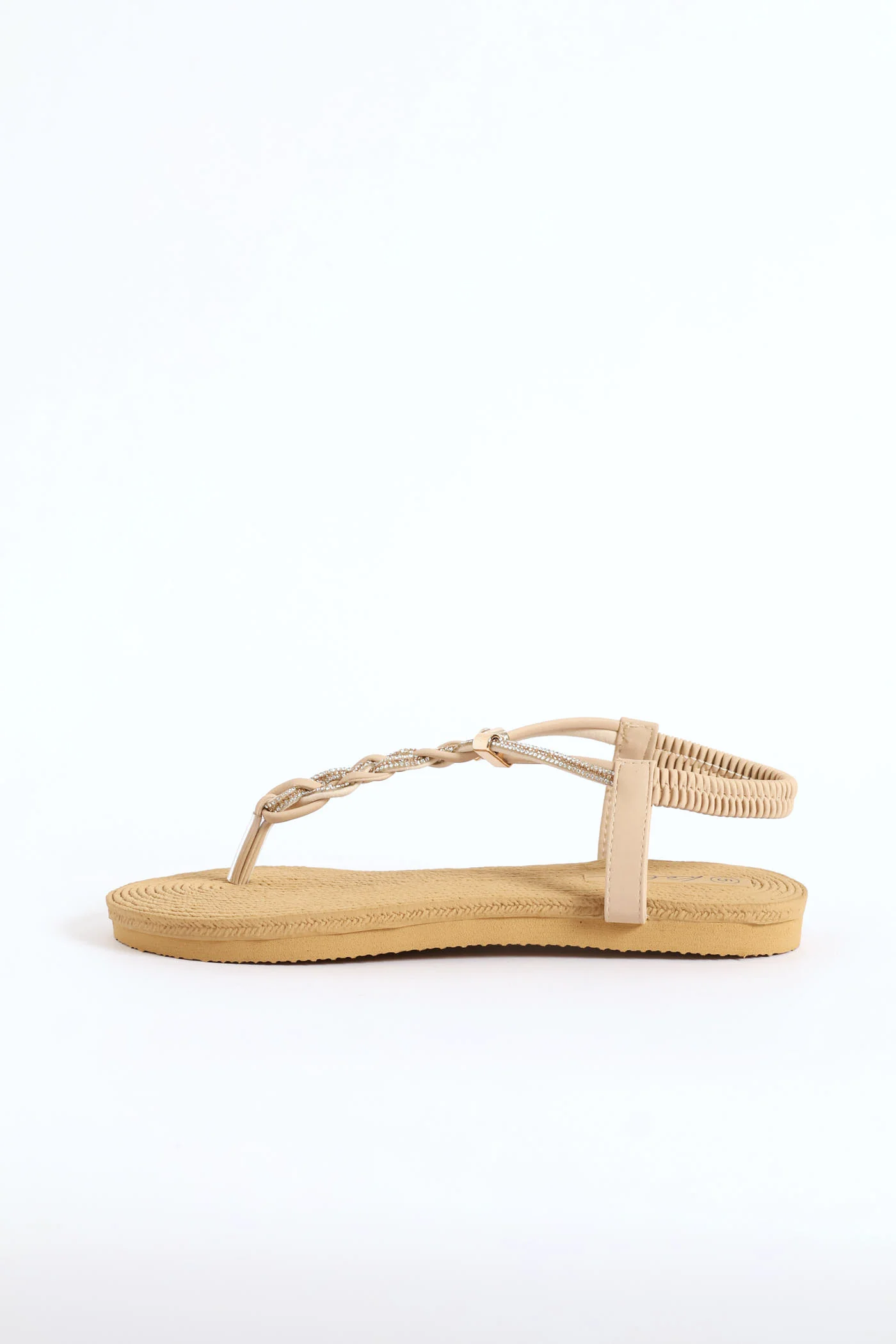 Diamante Plaited Slingback Thong Sandal - Stone - Image 4