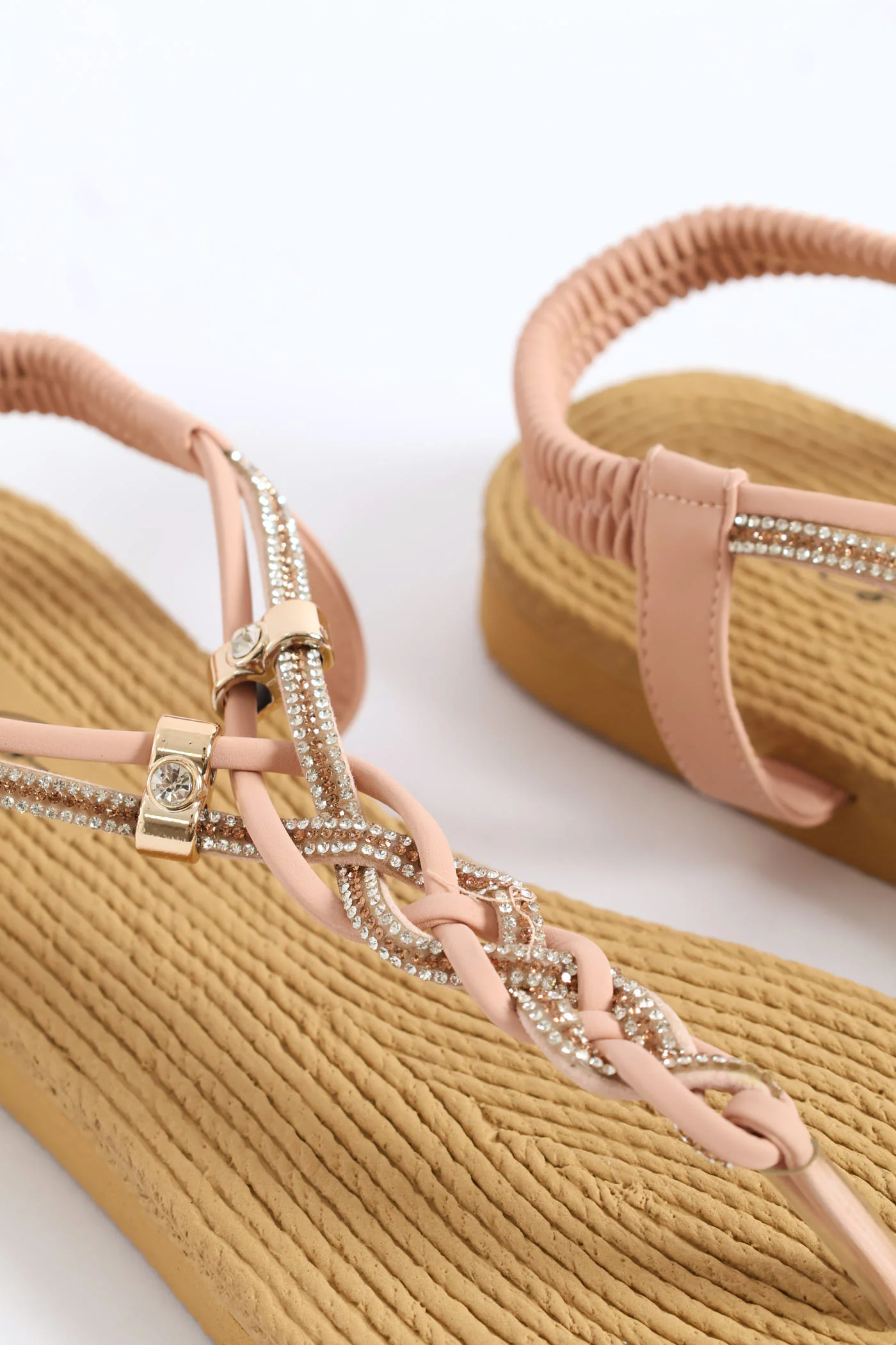 Diamante Plaited Slingback Thong Sandals - Blush - Image 2