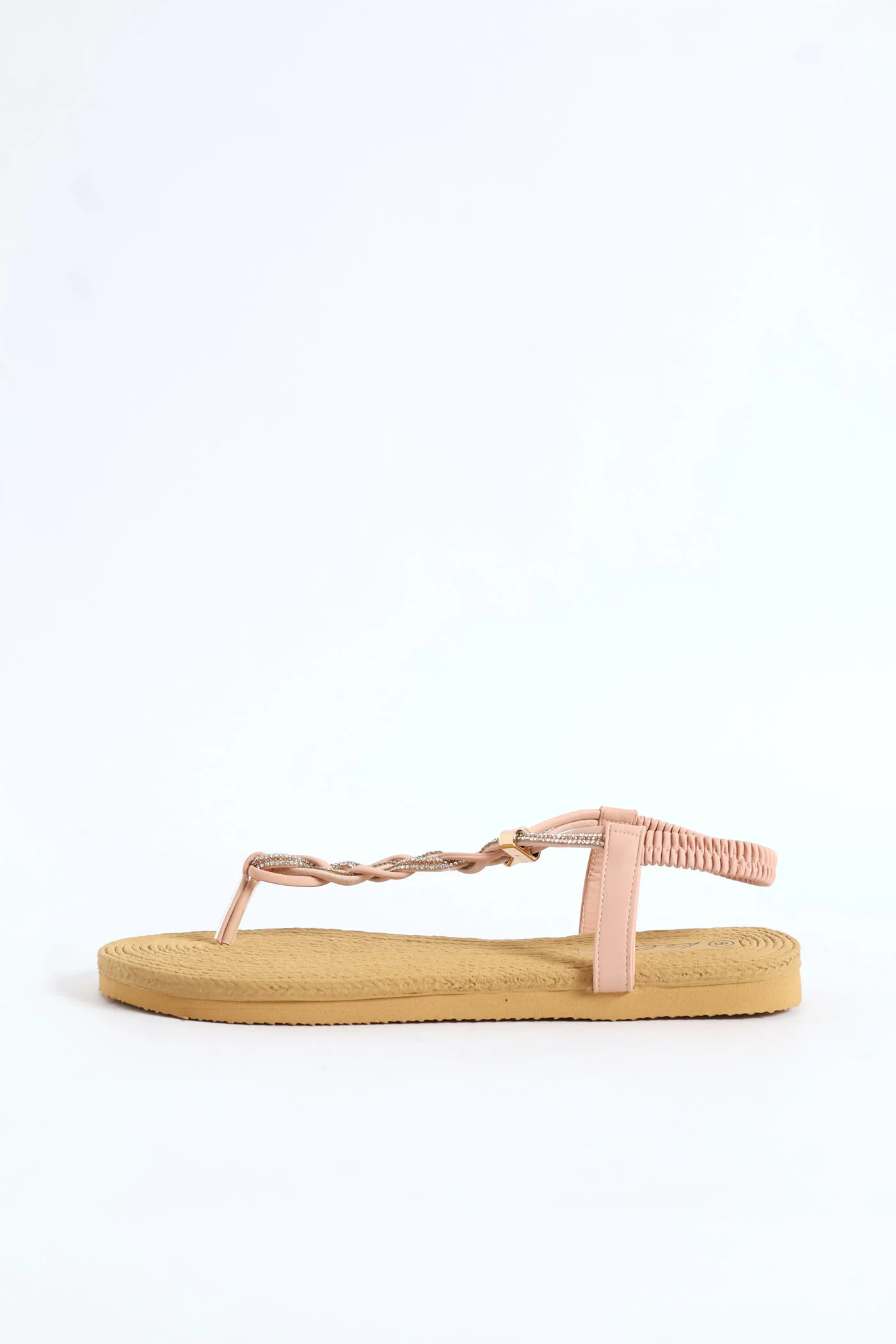 Diamante Plaited Slingback Thong Sandals - Blush - Image 3