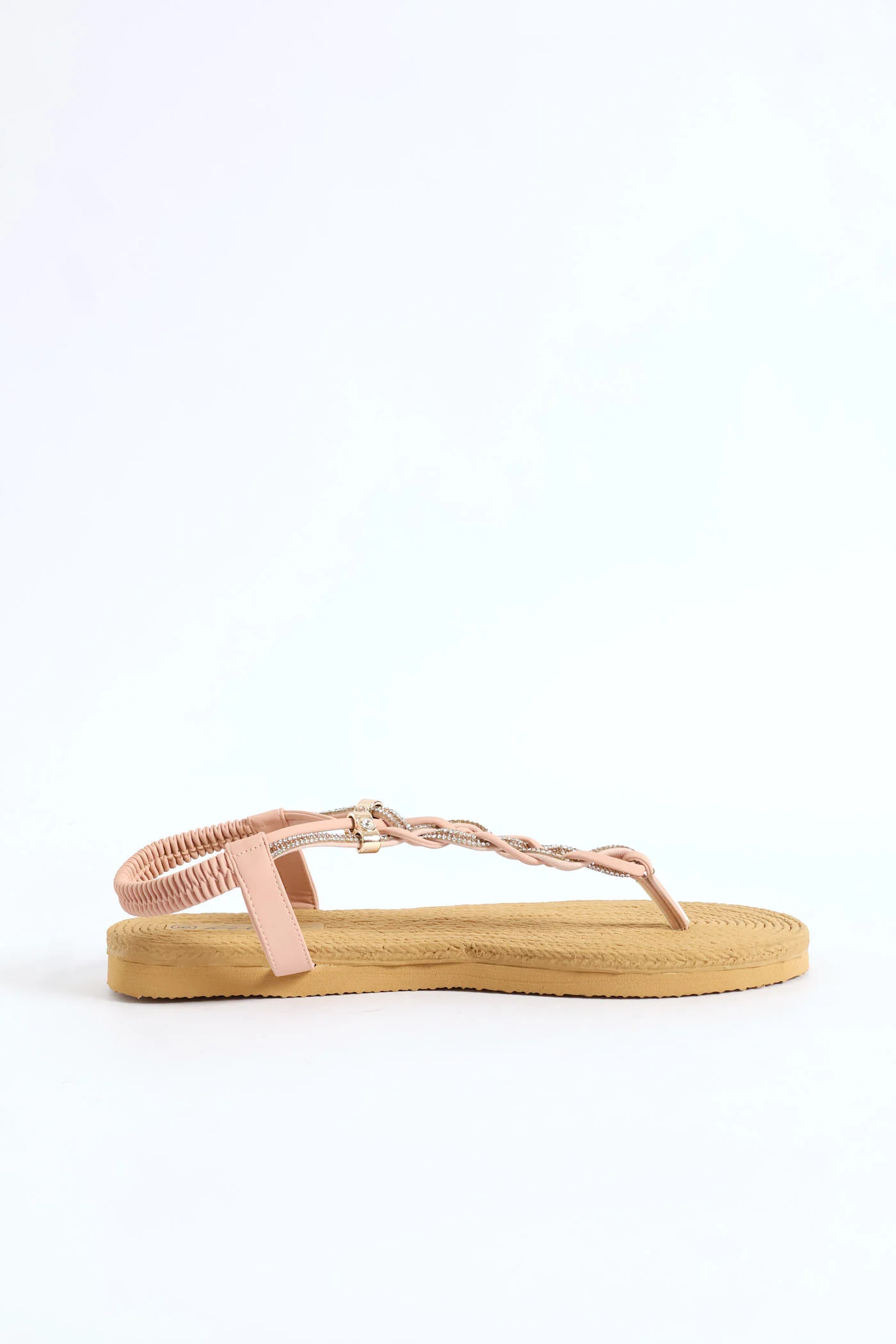 Diamante Plaited Slingback Thong Sandals - Blush - Image 4