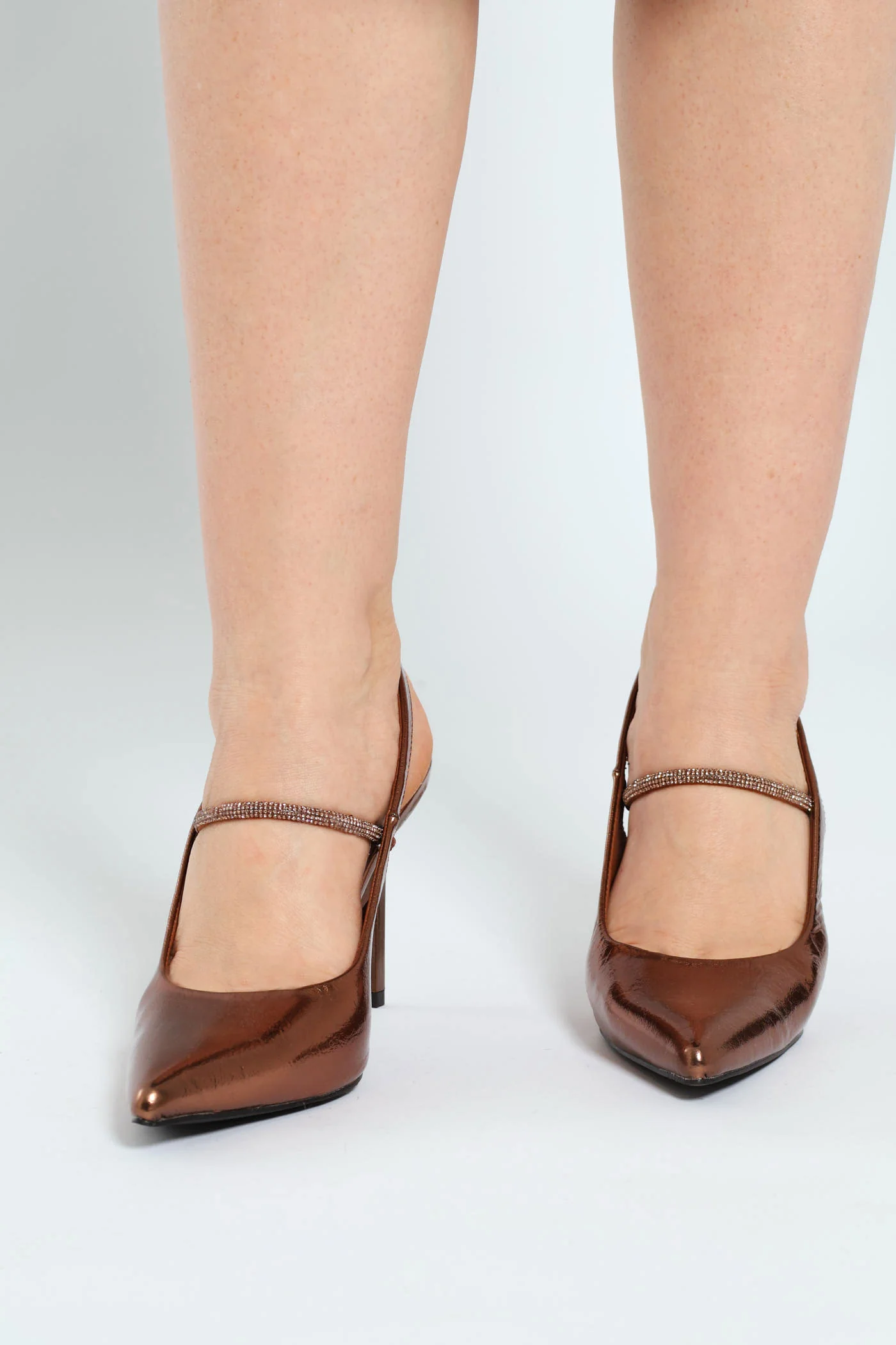 Diamante Pointy Stiletto Slingback Heel - Rose Gold - Image 3