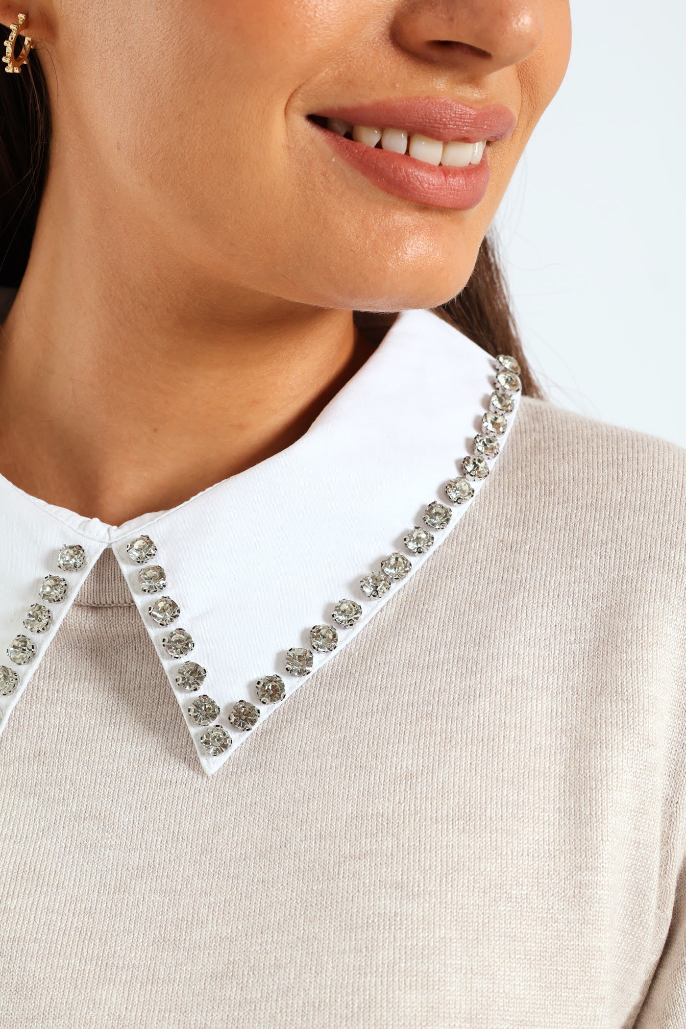 Diamante Preppy Pullover - Oatmeal - Image 2