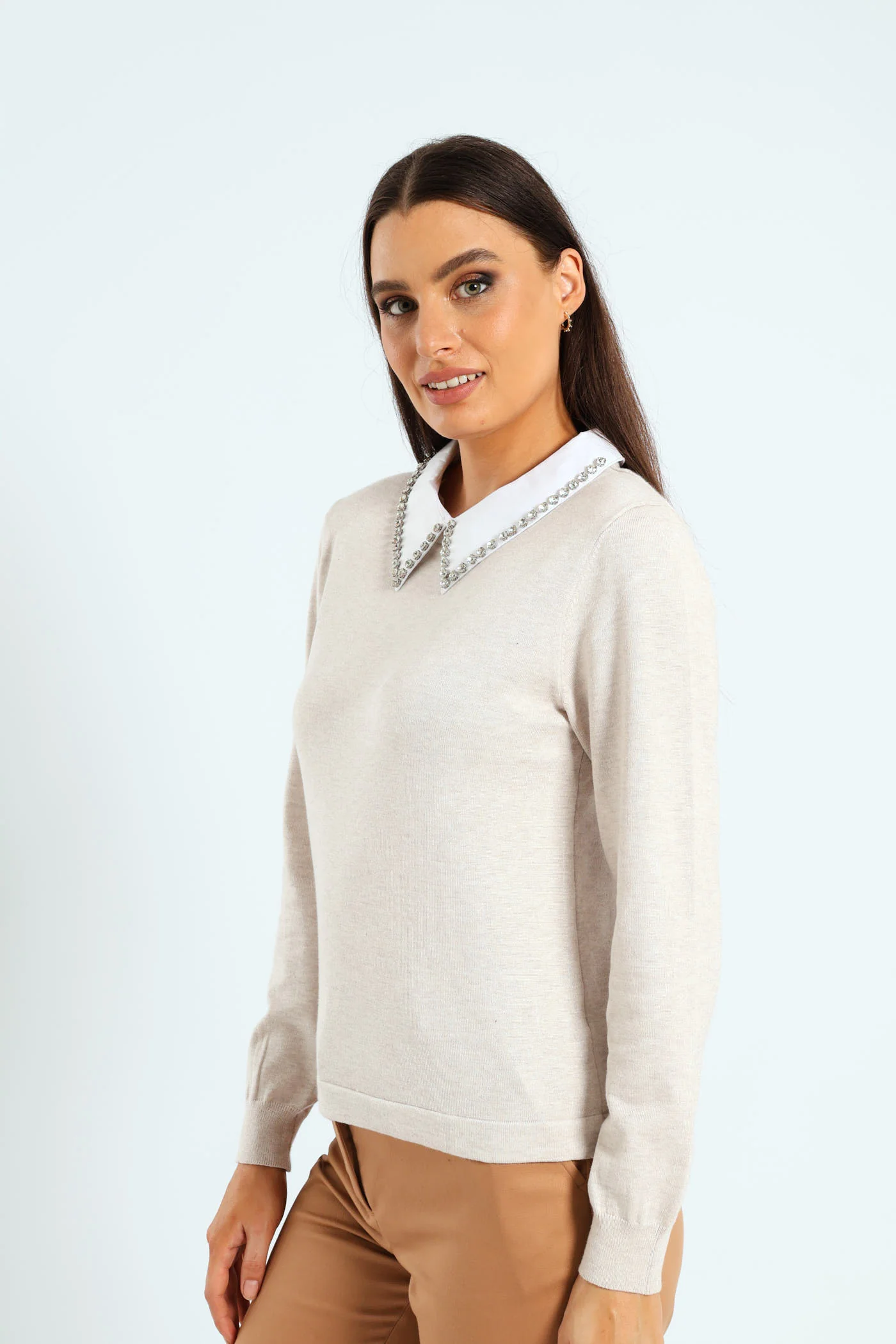 Diamante Preppy Pullover - Oatmeal - Image 4