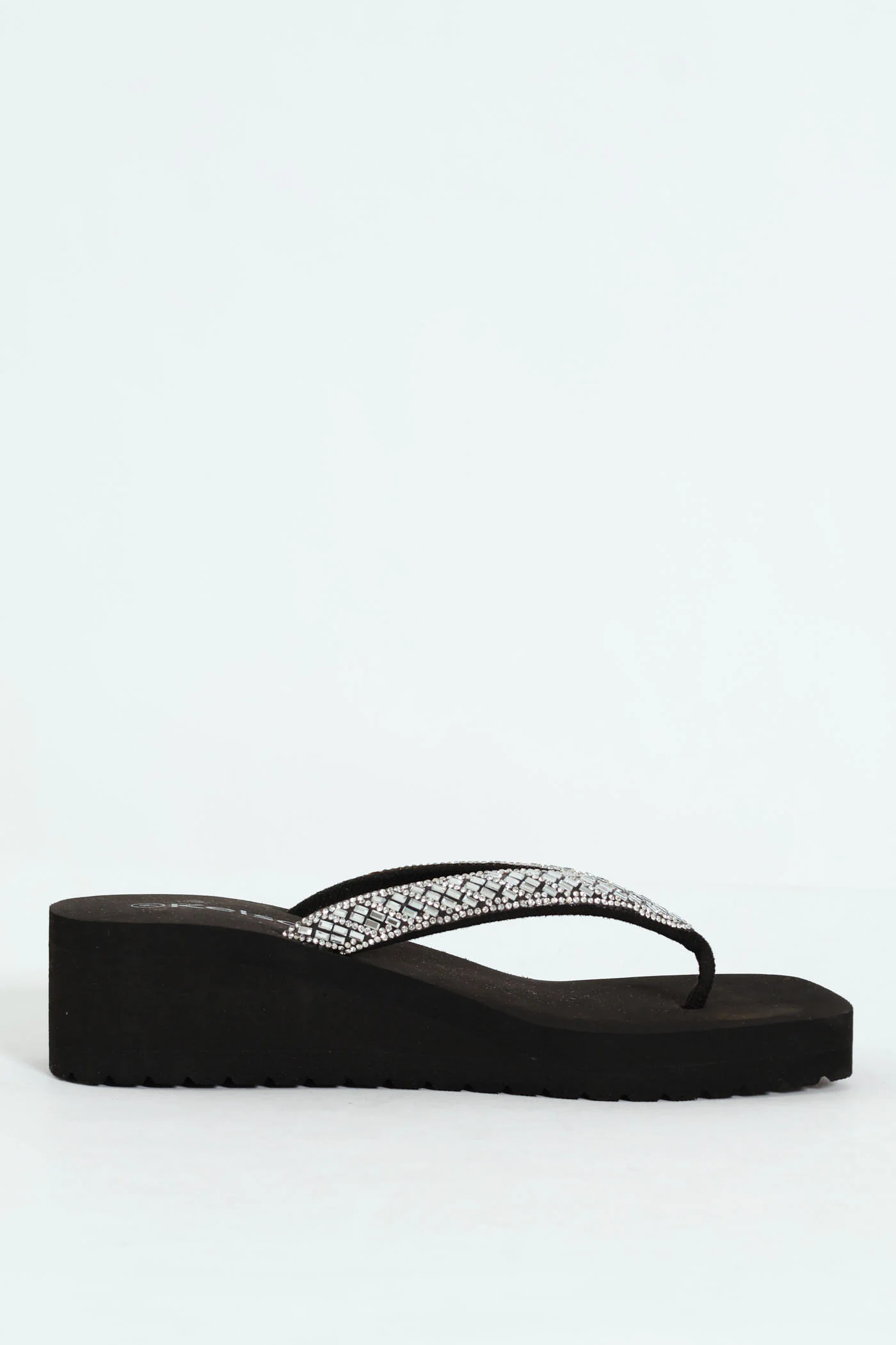Diamante Puff Strap Thong Sandal - Black - Image 3